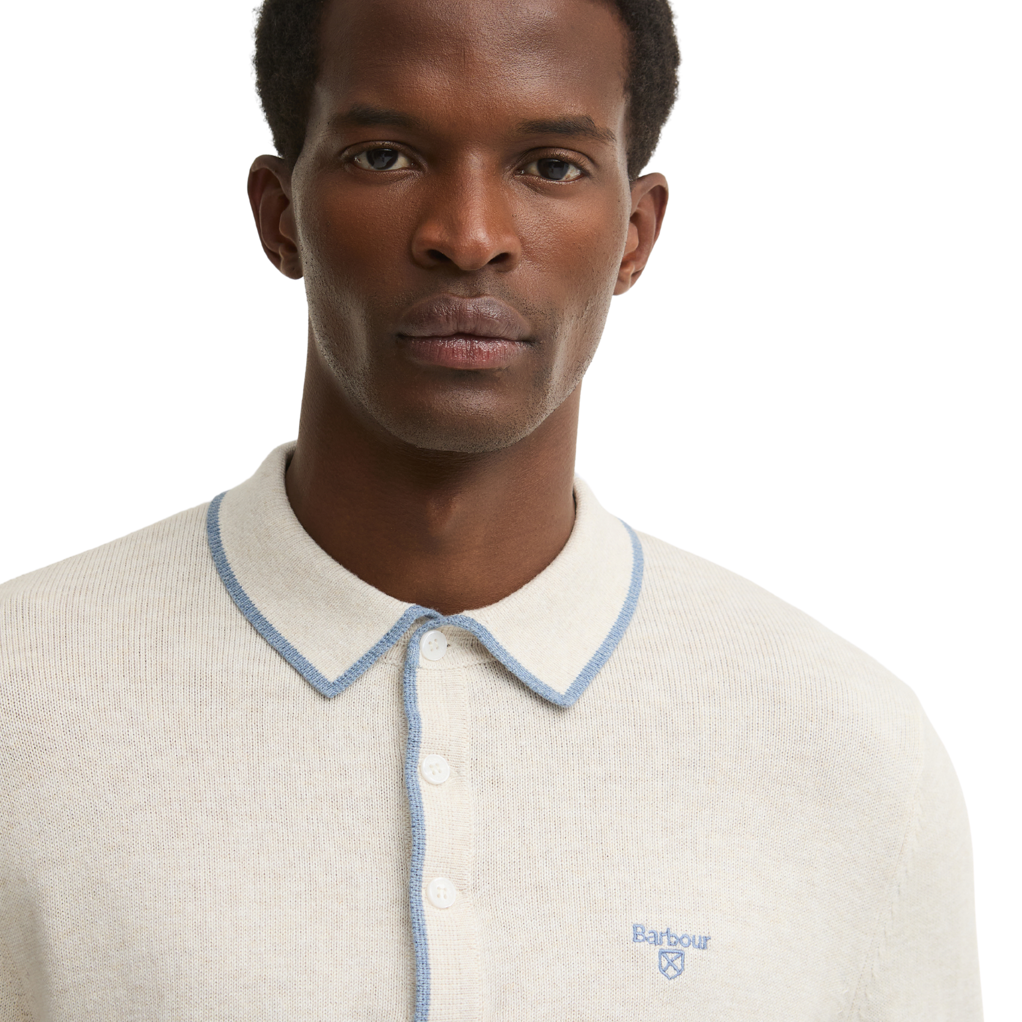 Mens Barbour Whisper White Taunton Knitted L/s Polo