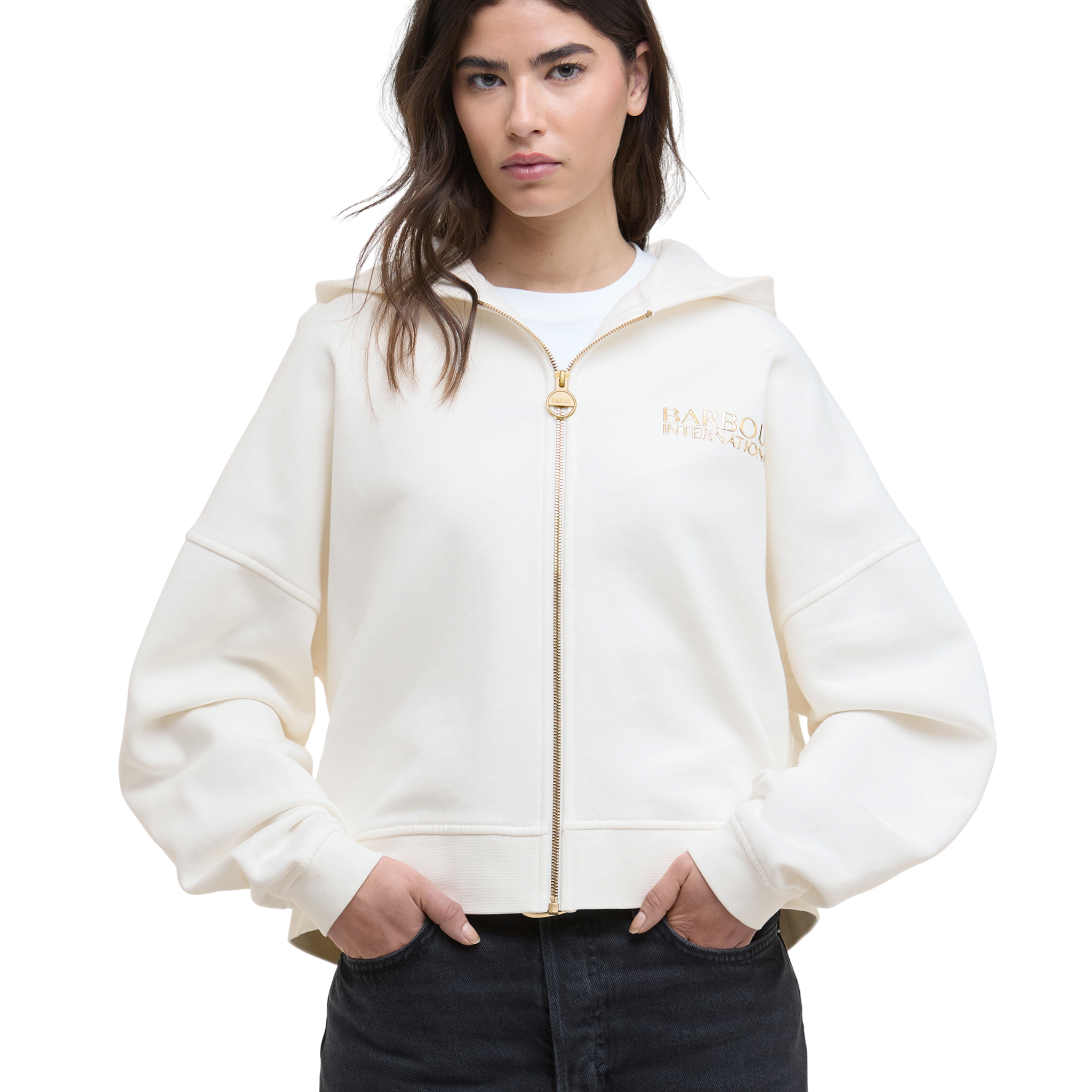 Womens Barbour International Off White Lana Zip Hoodie
