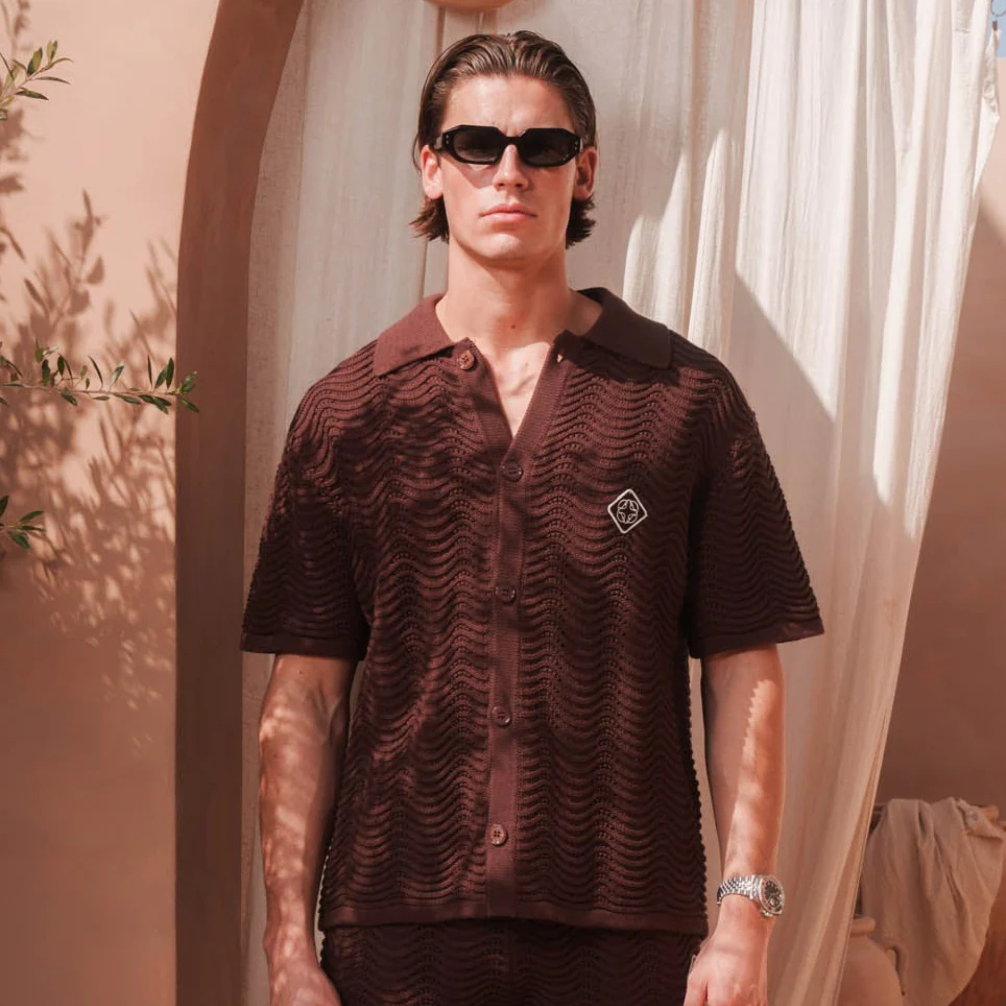 Mens Belier Chocolate Ocean Crochet S/s Shirt