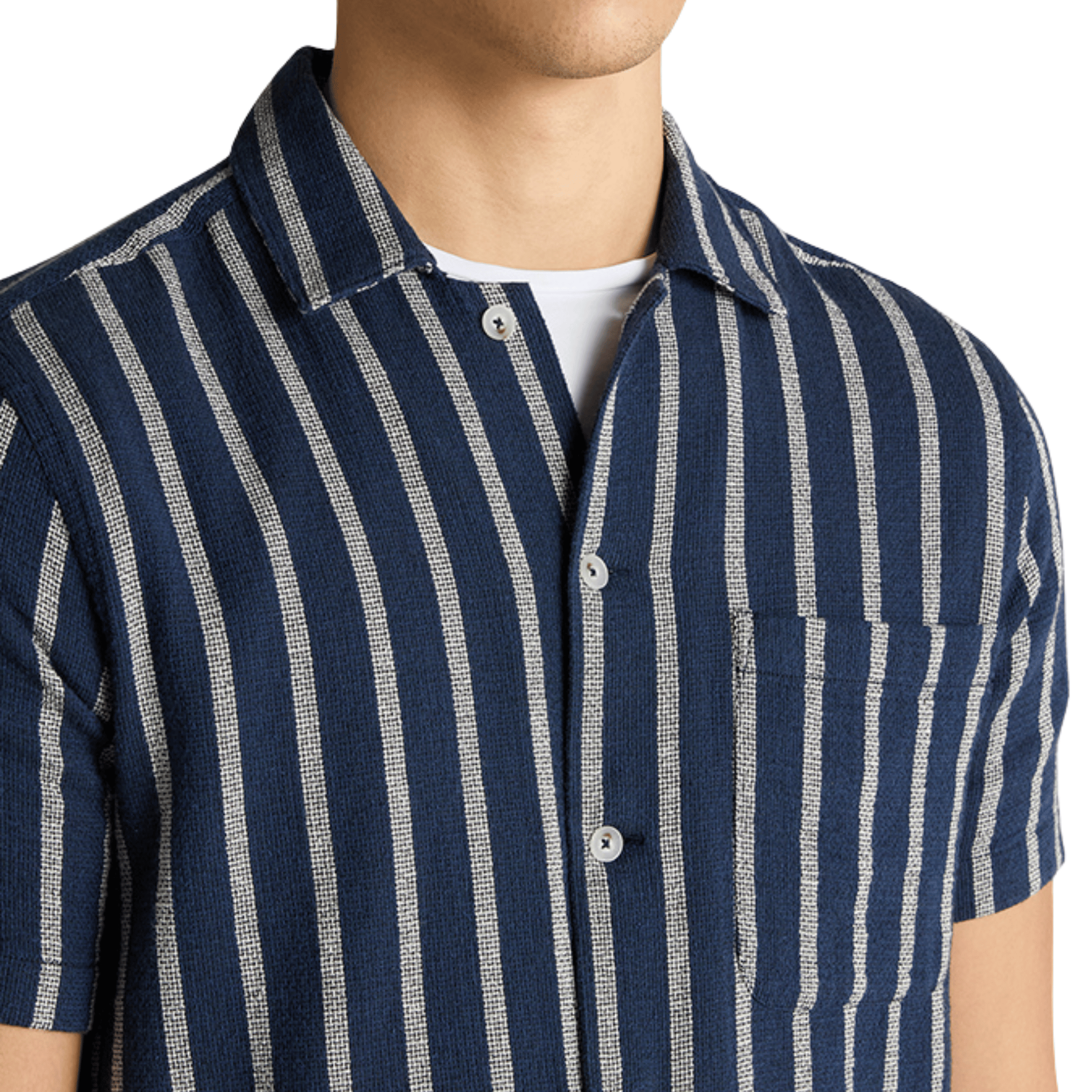 Mens Remus Uomo Navy Textured Stripe Casual S/s Shirt