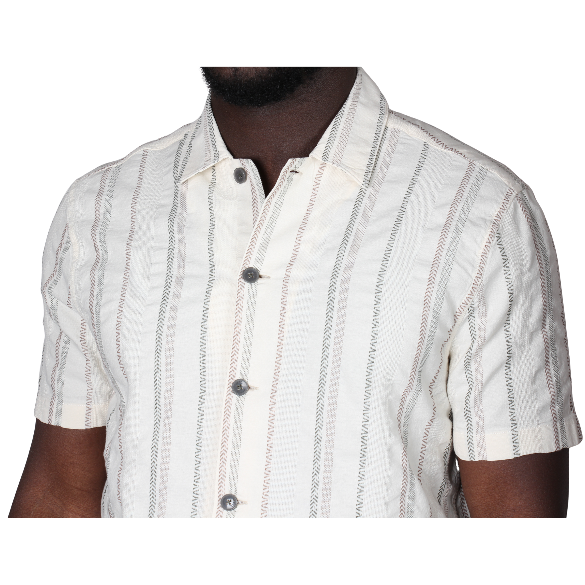Mens Remus Uomo Stone Woven Stripe Tapered Fit S/s Shirt