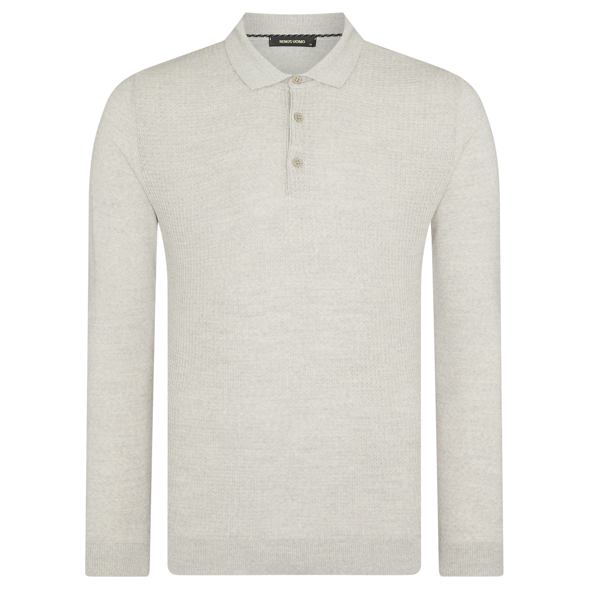 Mens Remus Uomo Light Grey Texture Knitted L/s Polo Shirt