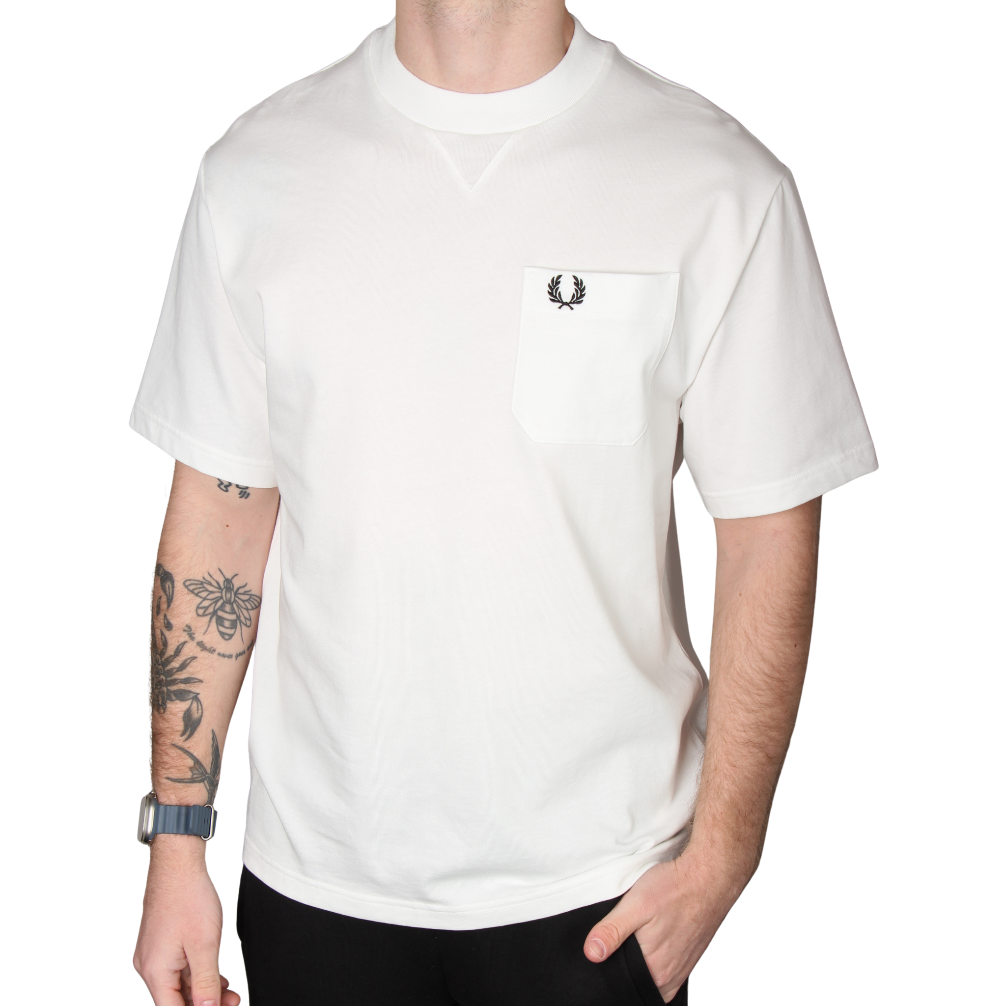 Mens Fred Perry Snow White Pocket Detail S/s T Shirt