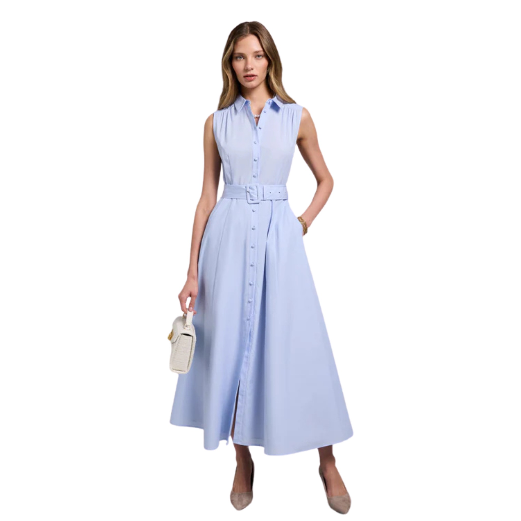 Womens Holland Cooper Light Blue Chambray Aimee Sleeveless Midi Dress