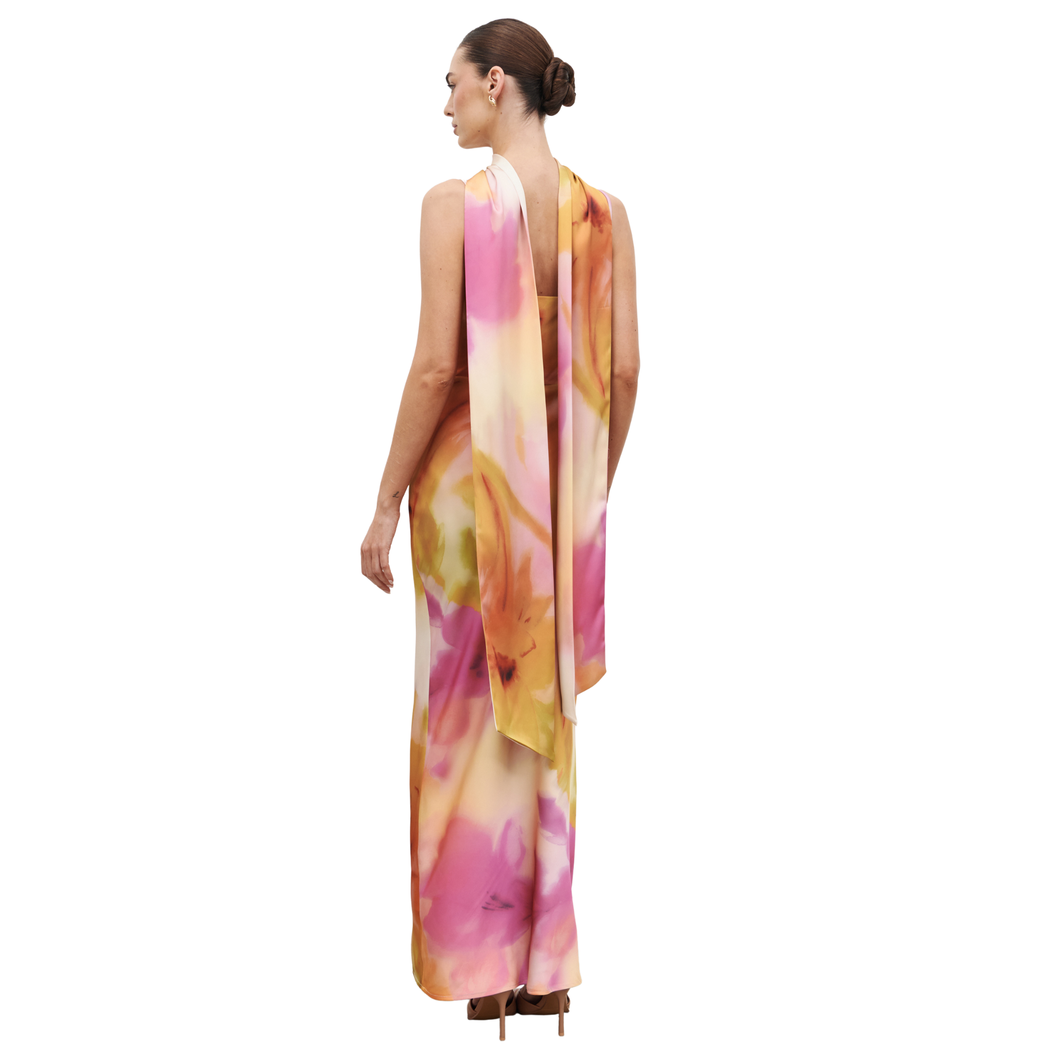 Womens Pretty Lavish Pink/Yellow Floral Keisha Scarf Maxi Dress