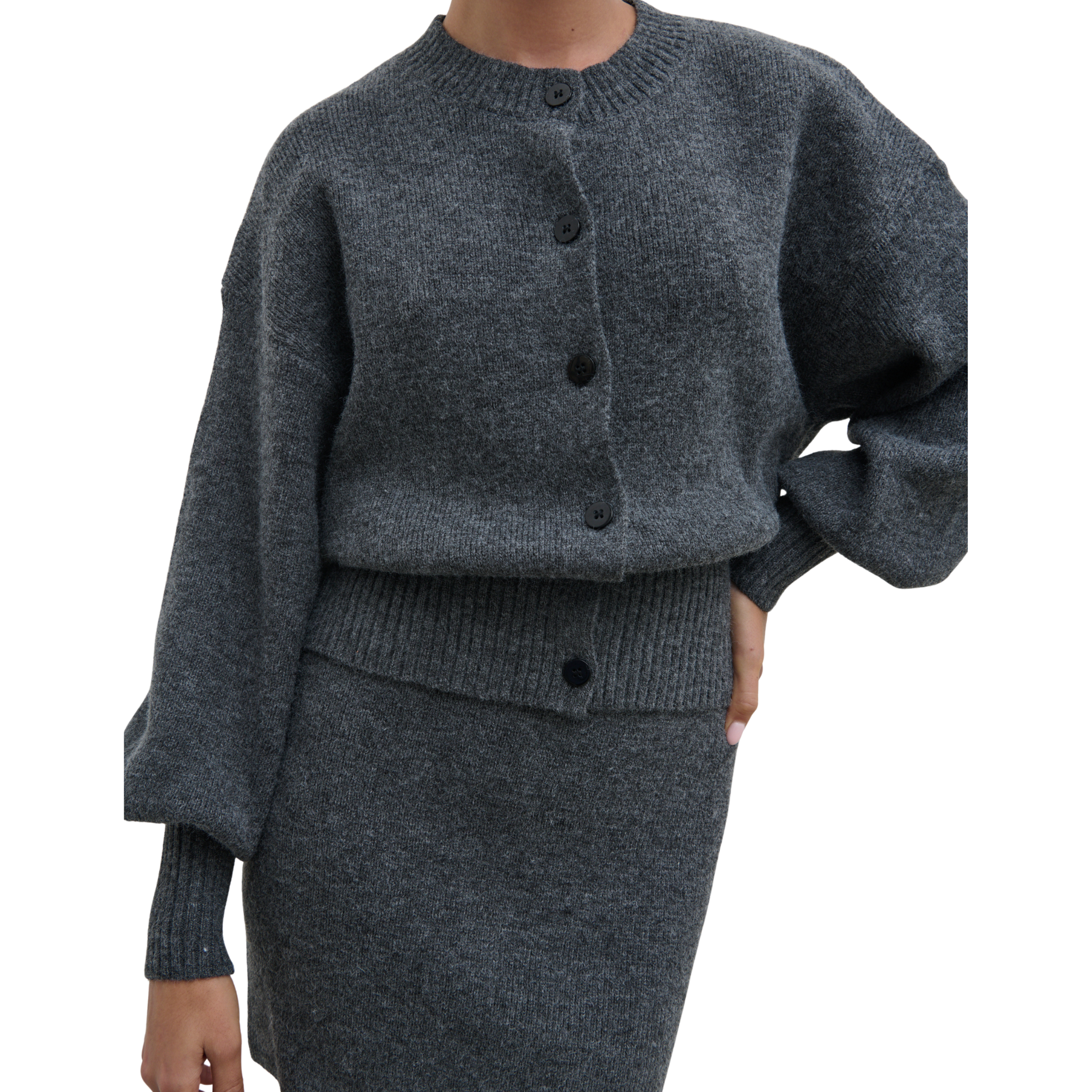 Womens Pretty Lavish Charcoal Etta Knit Co-ord Bomber Jacket