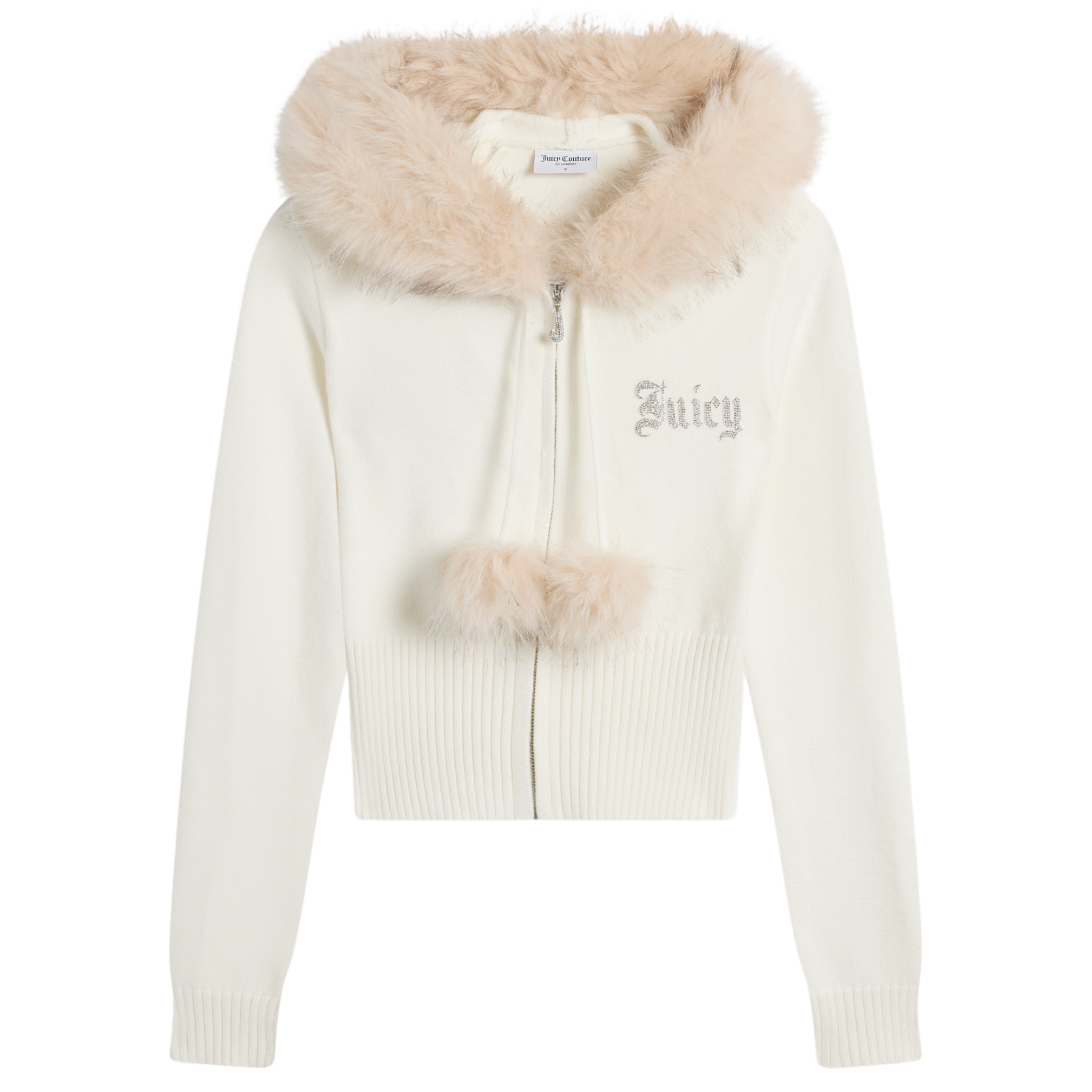 Womens Juicy Couture Sugar Swizzle Knit Diamante Fur Hoodie