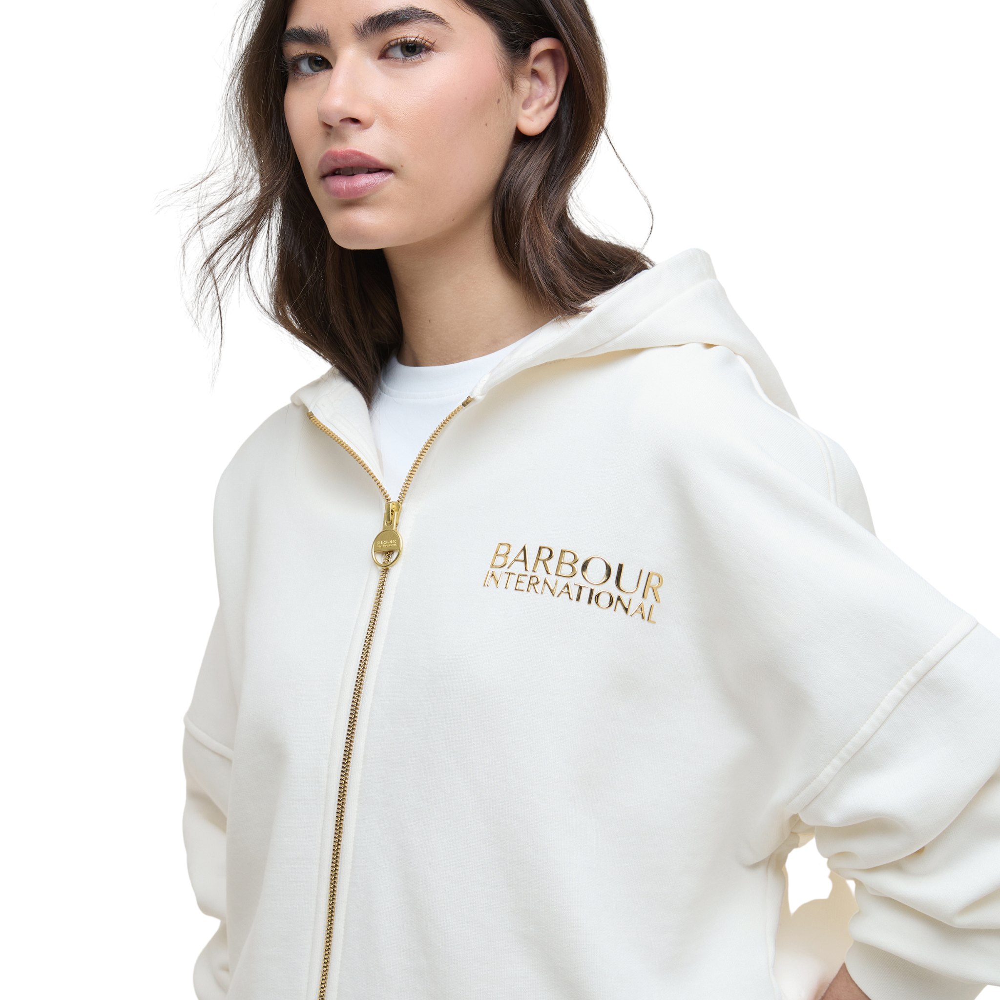 Womens Barbour International Off White Lana Zip Hoodie