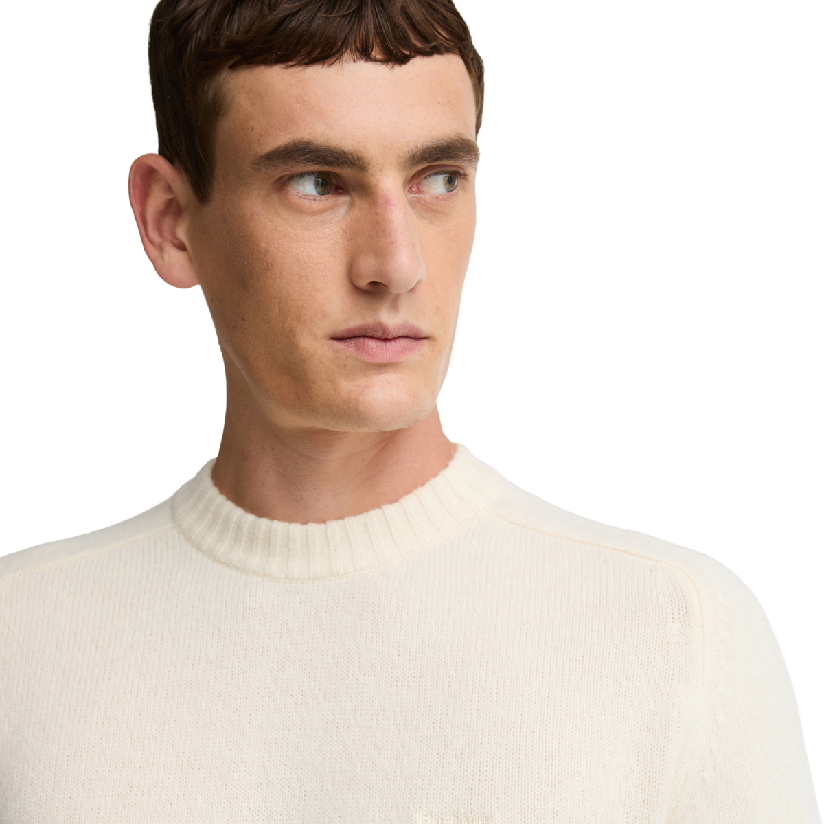 Mens Barbour Antique White Newtown Crew Neck Knit Jumper