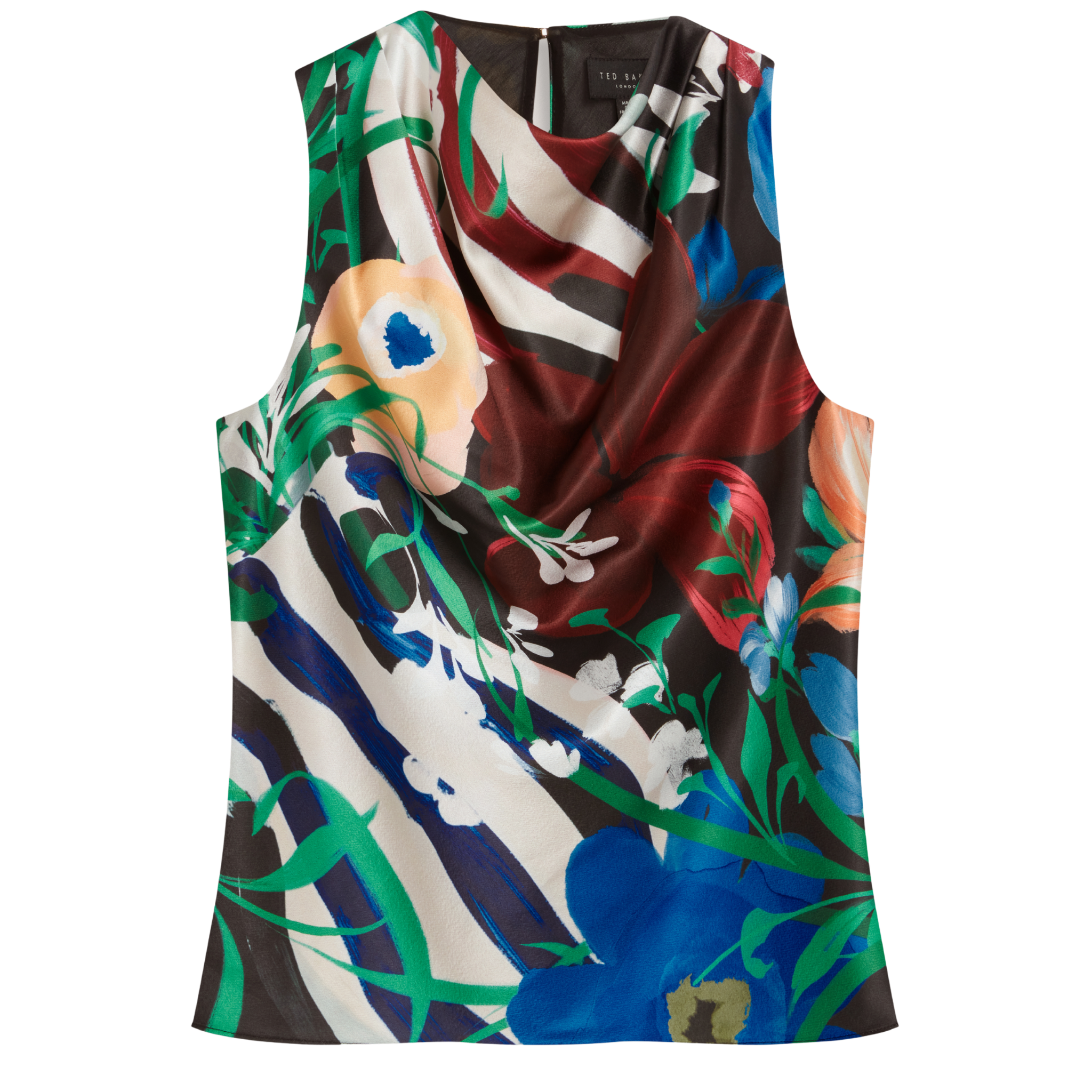 Womens Ted Baker Black Ahrla Drape Neck Printed Top