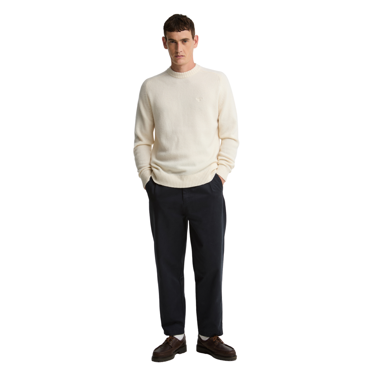 Mens Barbour Antique White Newtown Crew Neck Knit Jumper