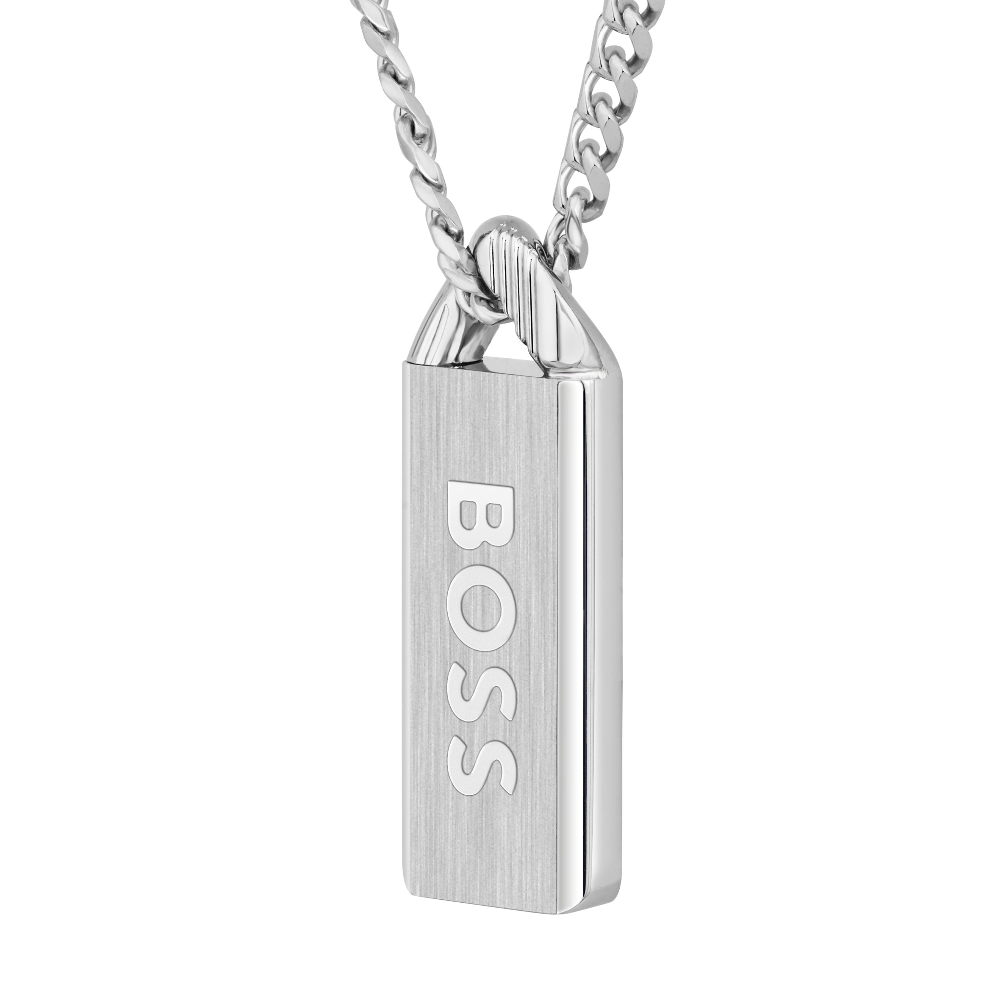 Mens BOSS Silver/Black Kassy Emblem Enamel Pendant