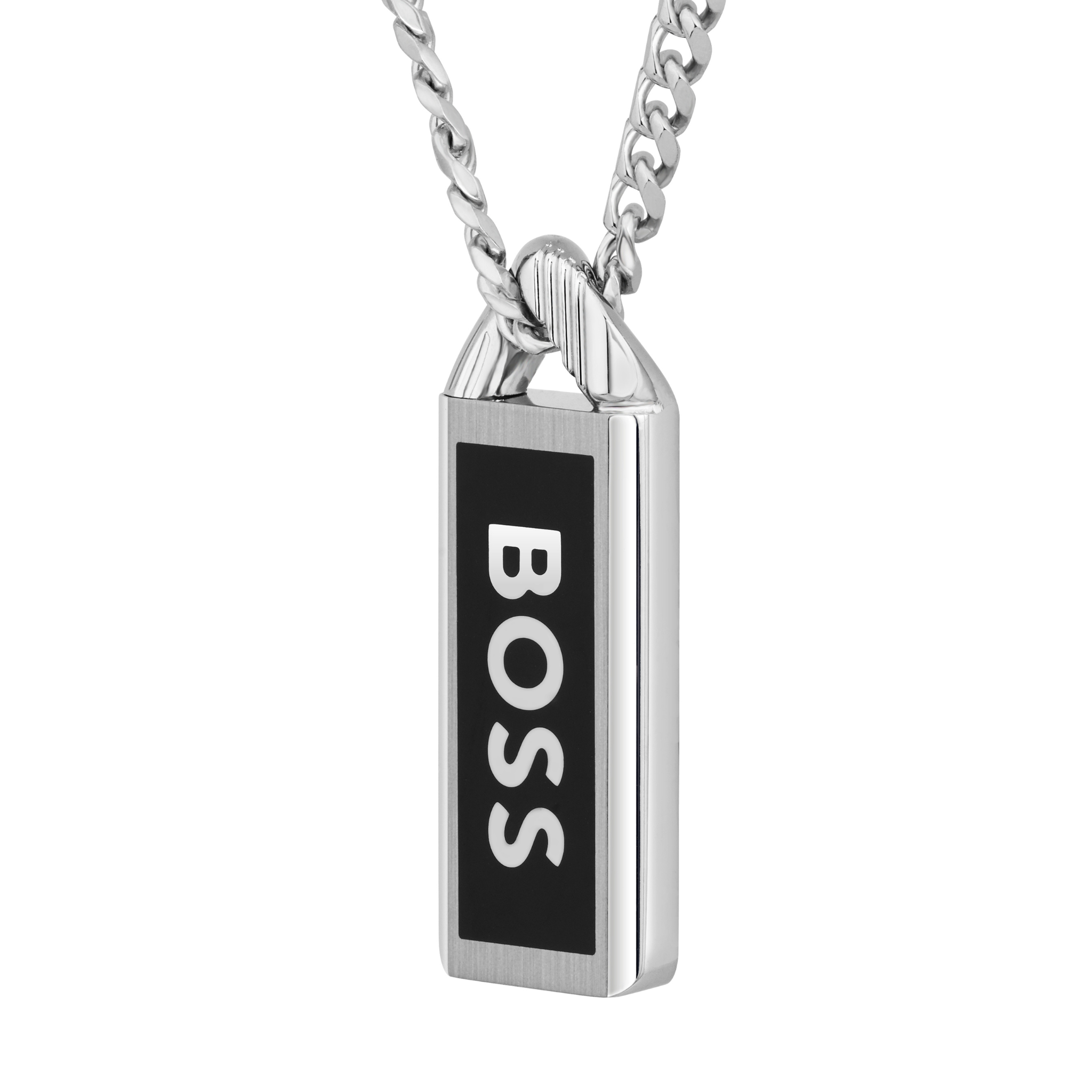Mens BOSS Silver/Black Kassy Emblem Enamel Pendant