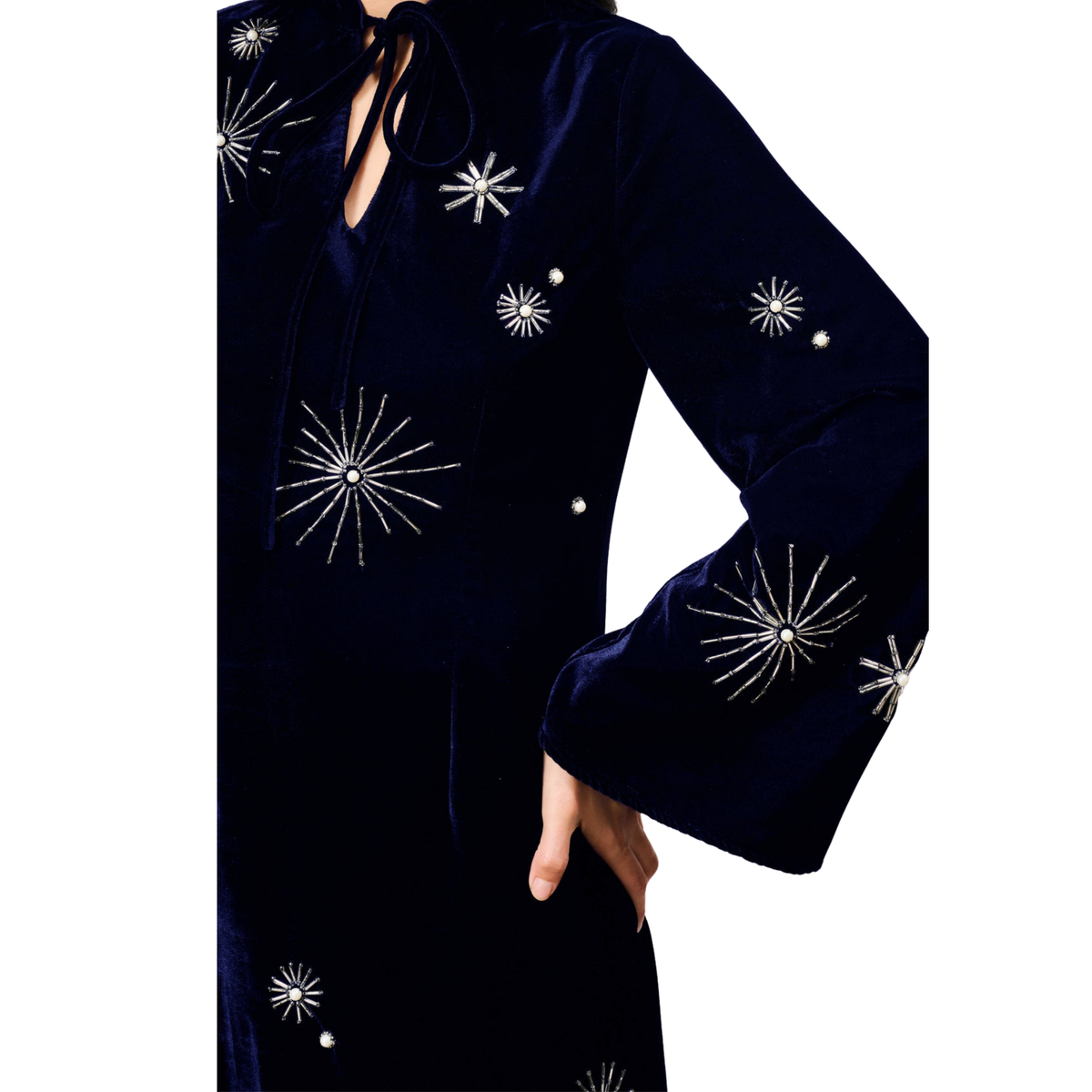 Womens Hope & Ivy Dark Blue Orelia Velvet Embellished Mini Dress