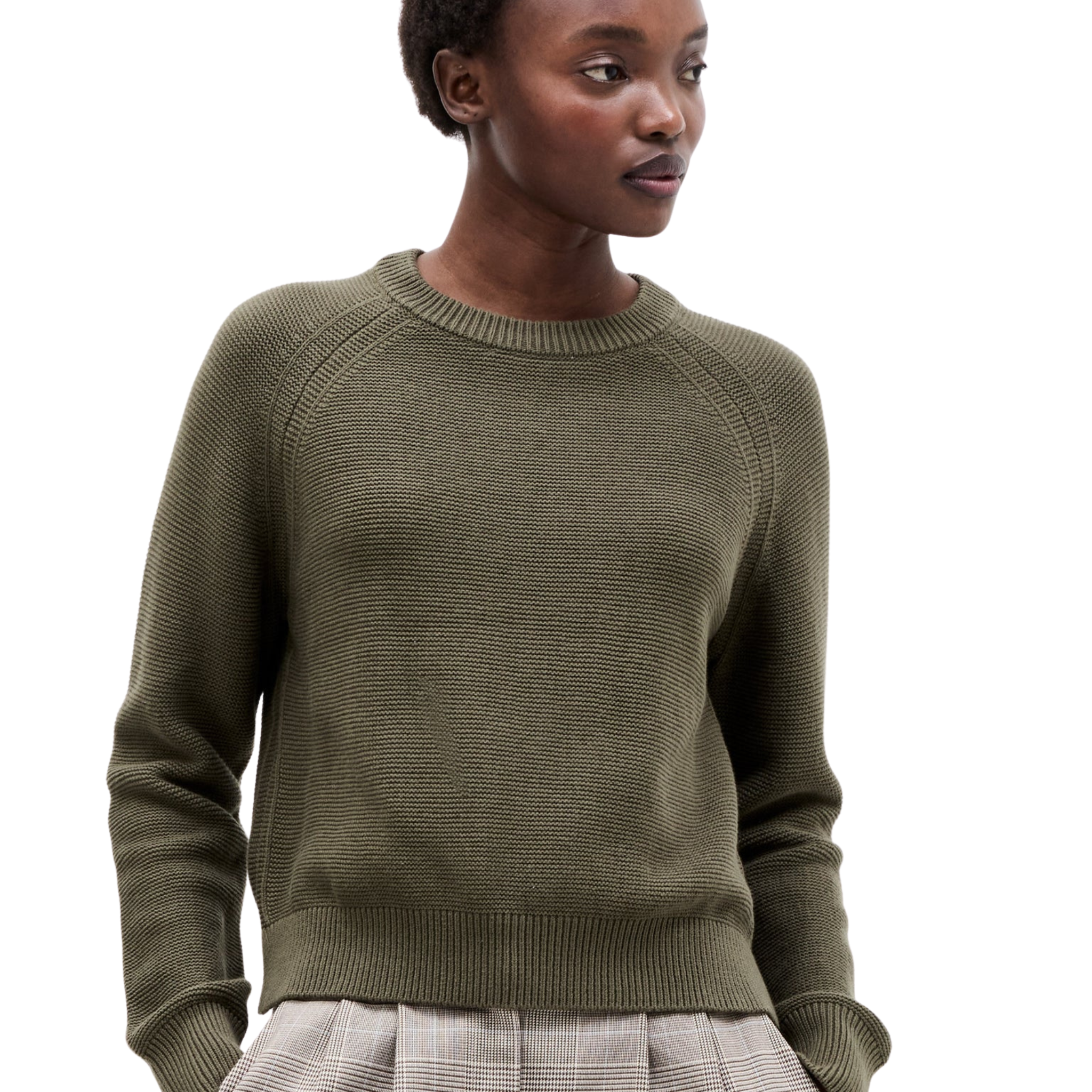 Womens French Connection Khaki Green Lily Mozart Crew Knit