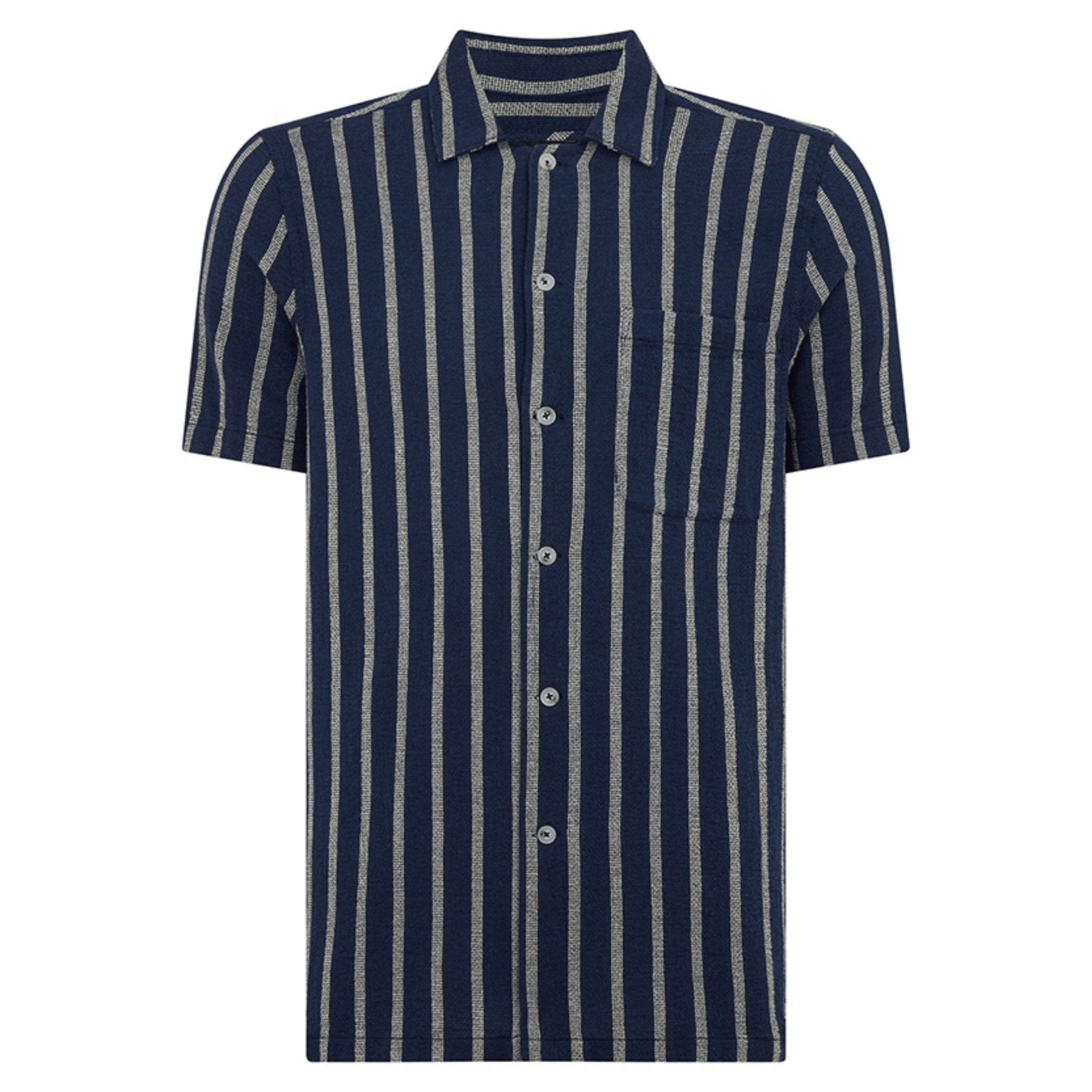 Mens Remus Uomo Navy Textured Stripe Casual S/s Shirt
