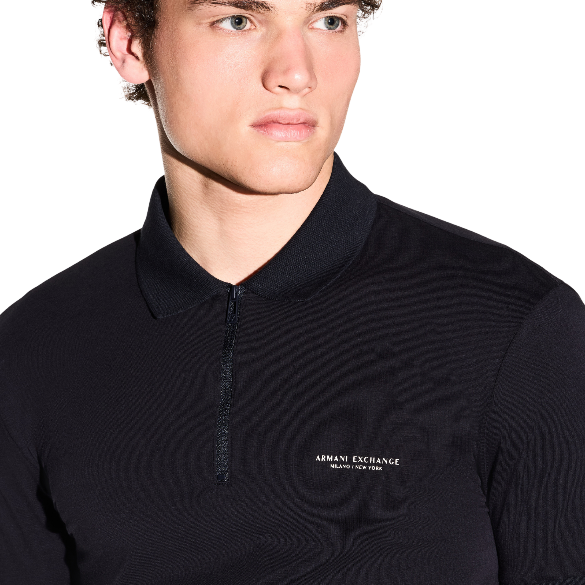 Mens Armani Exchange Deep Navy Milano Zip S/s Polo