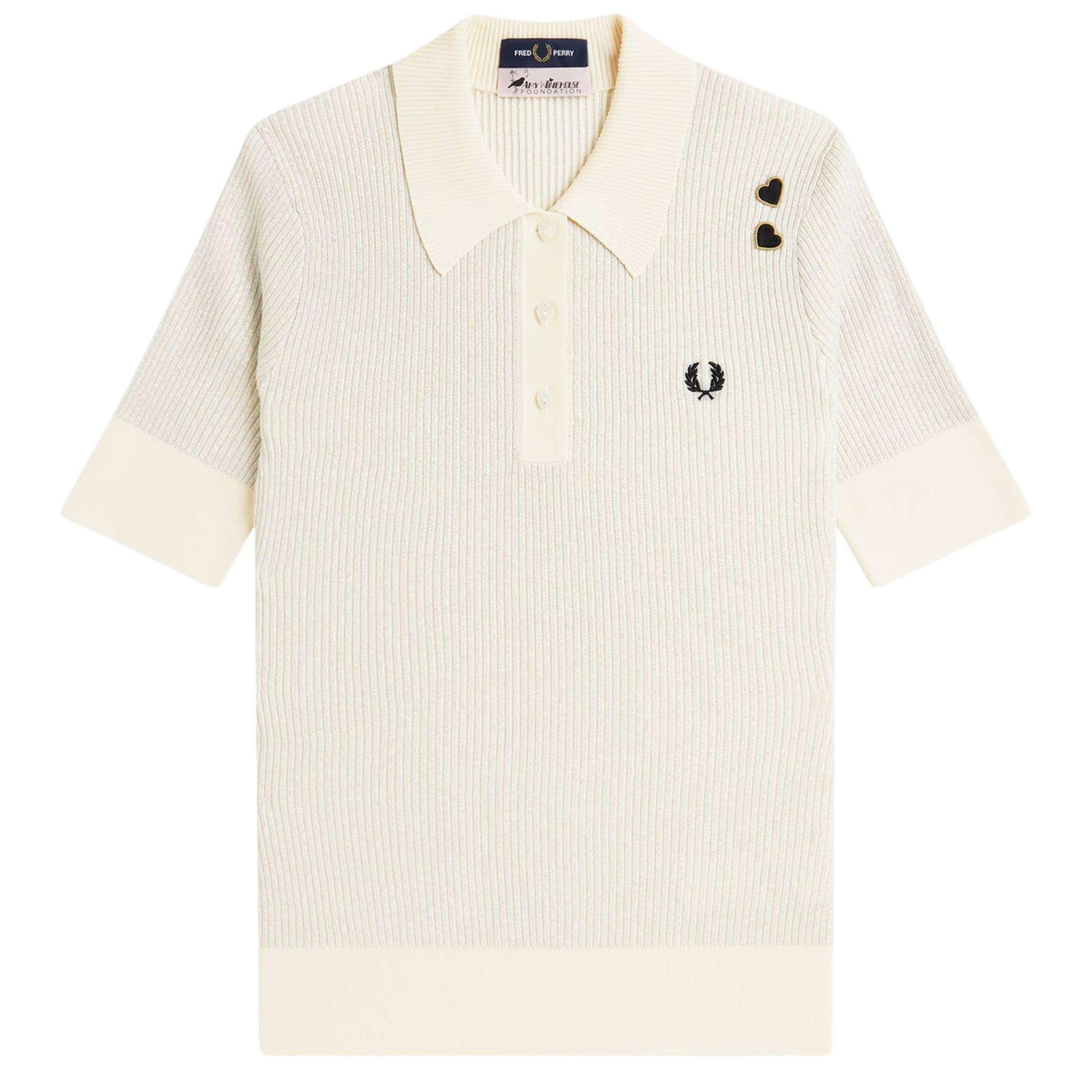 Womens Fred Perry x Amy Winehouse Ecru Metallic Rib Knit S/s Polo Shirt