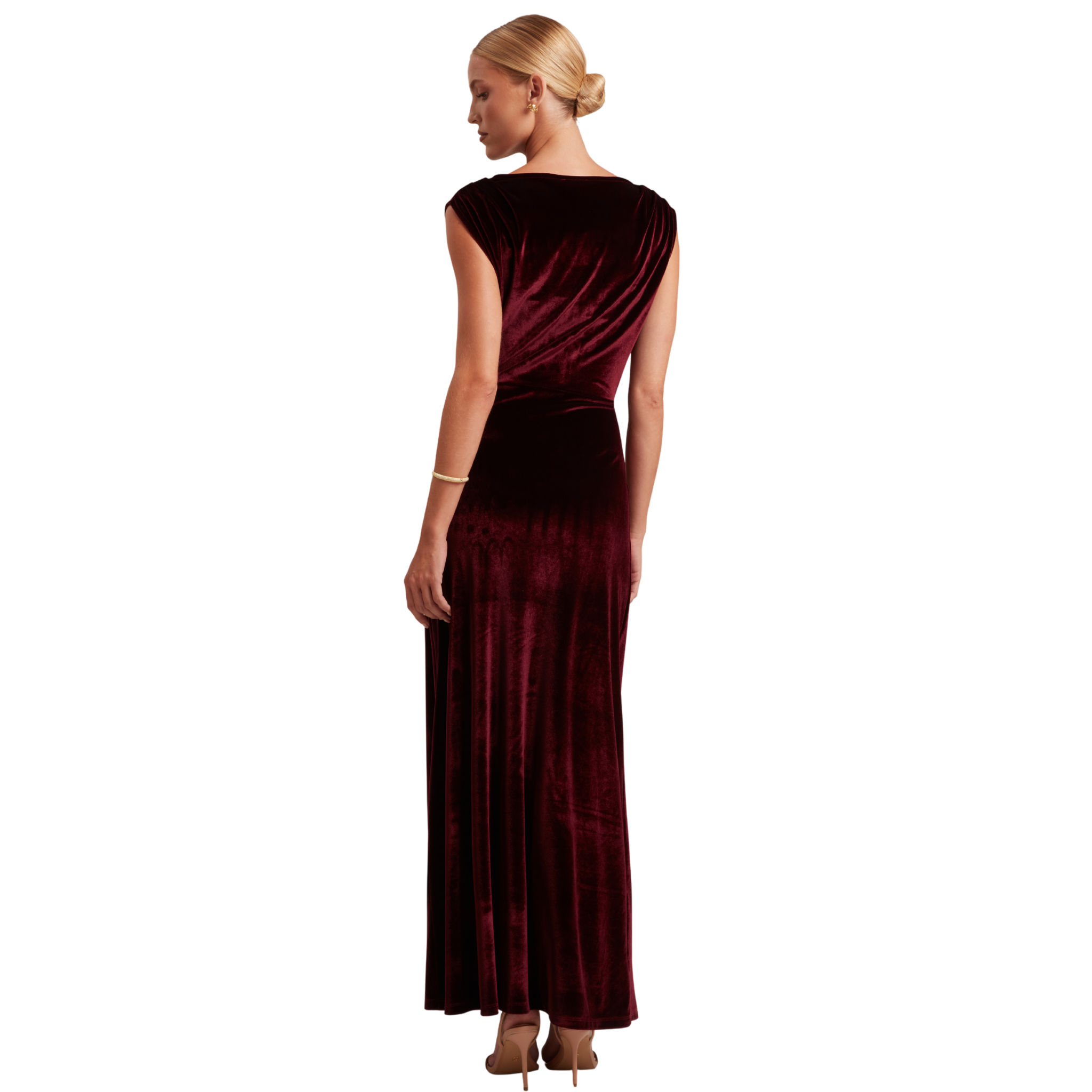 Womens Ted Baker Maroon Mirien Drape Detail Velvet Maxi Dress