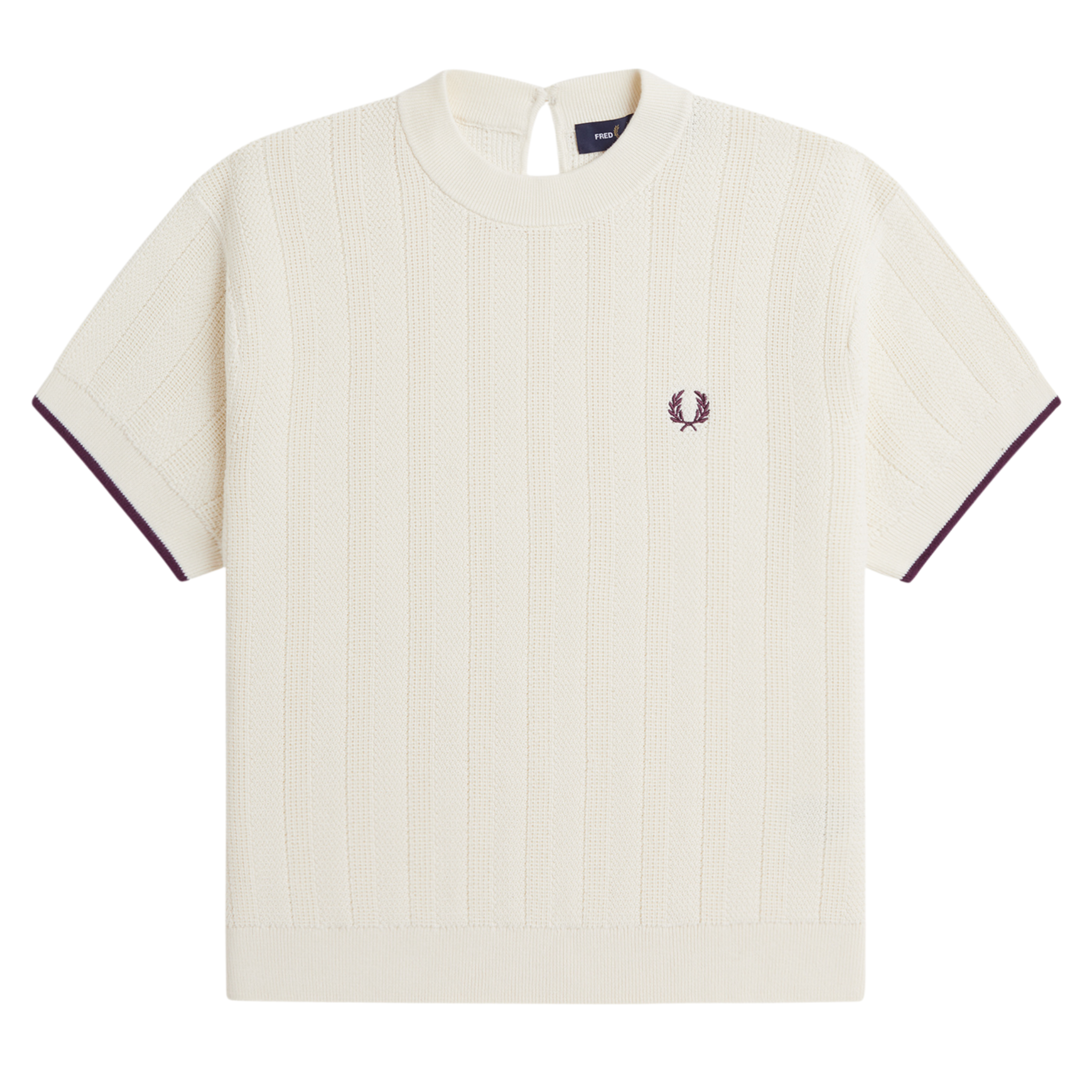 Womens Fred Perry Ecru Textured Knitted S/s T Shirt