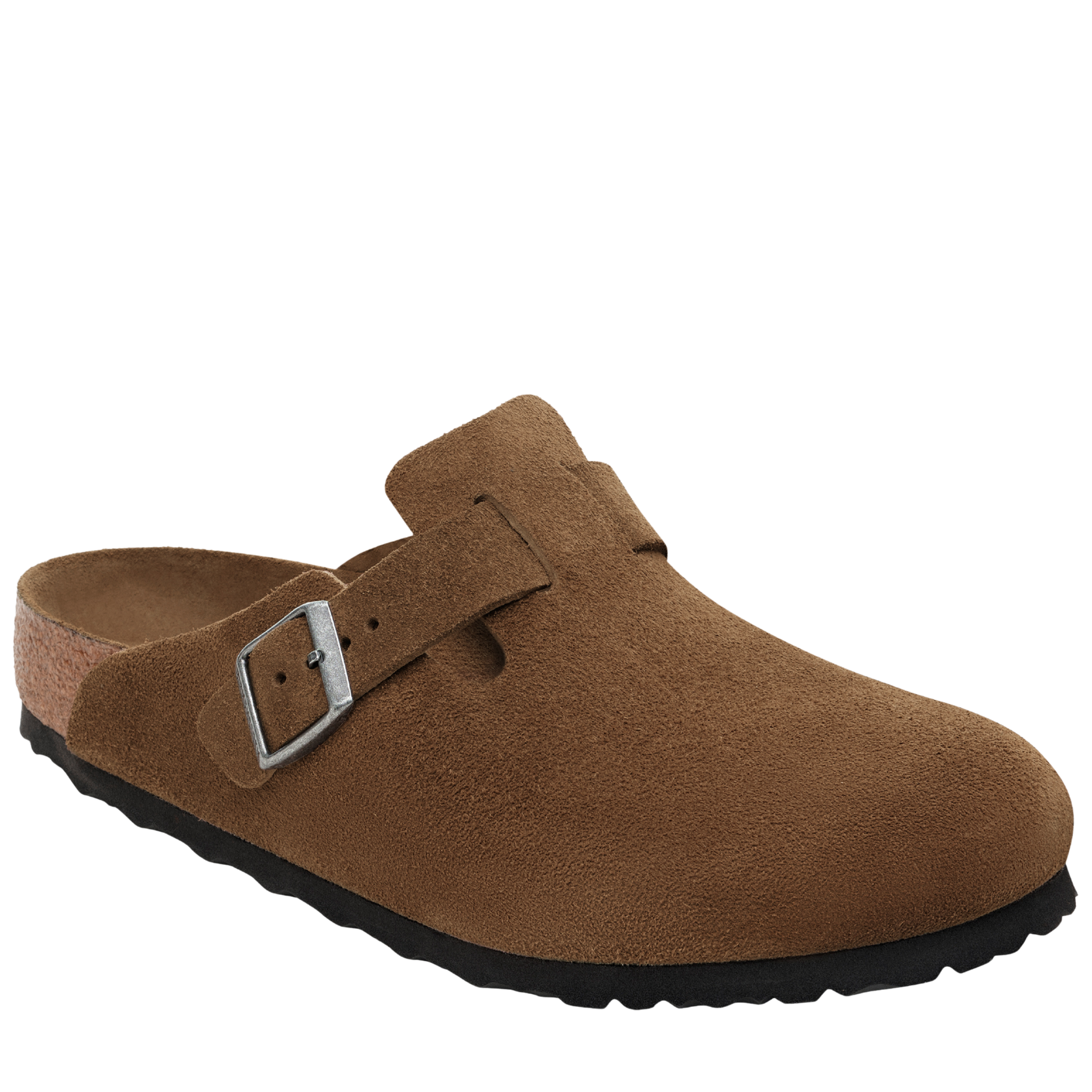 Mens Birkenstock Dark Tea Boston Suede Soft Footbed Clogs