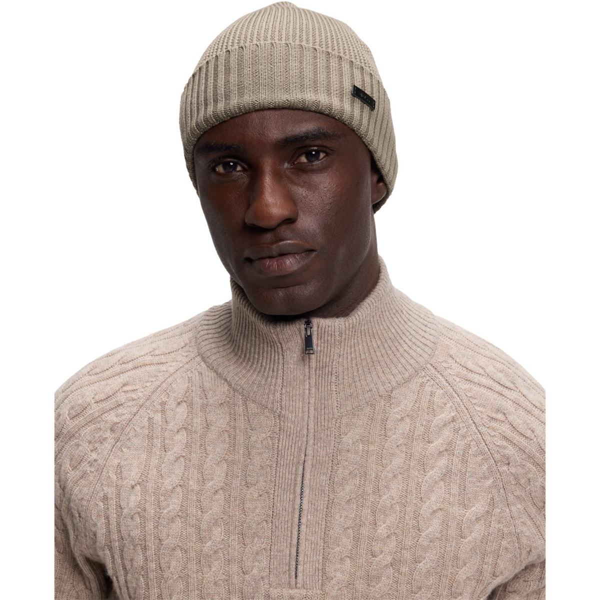 Mens BOSS Light Brown Fati Beanie Hat
