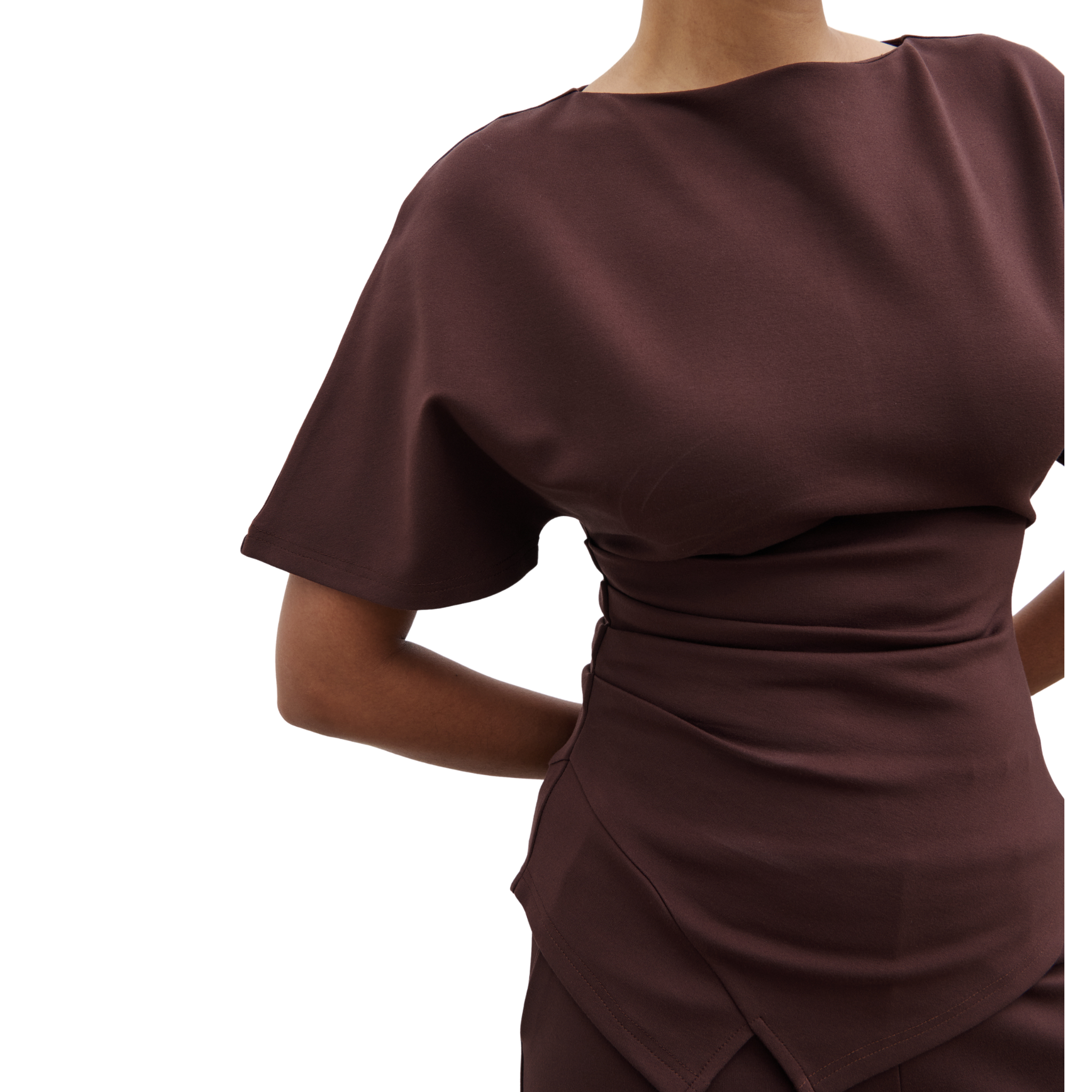 Womens Pretty Lavish Brown Marni Pleated Jersey Top