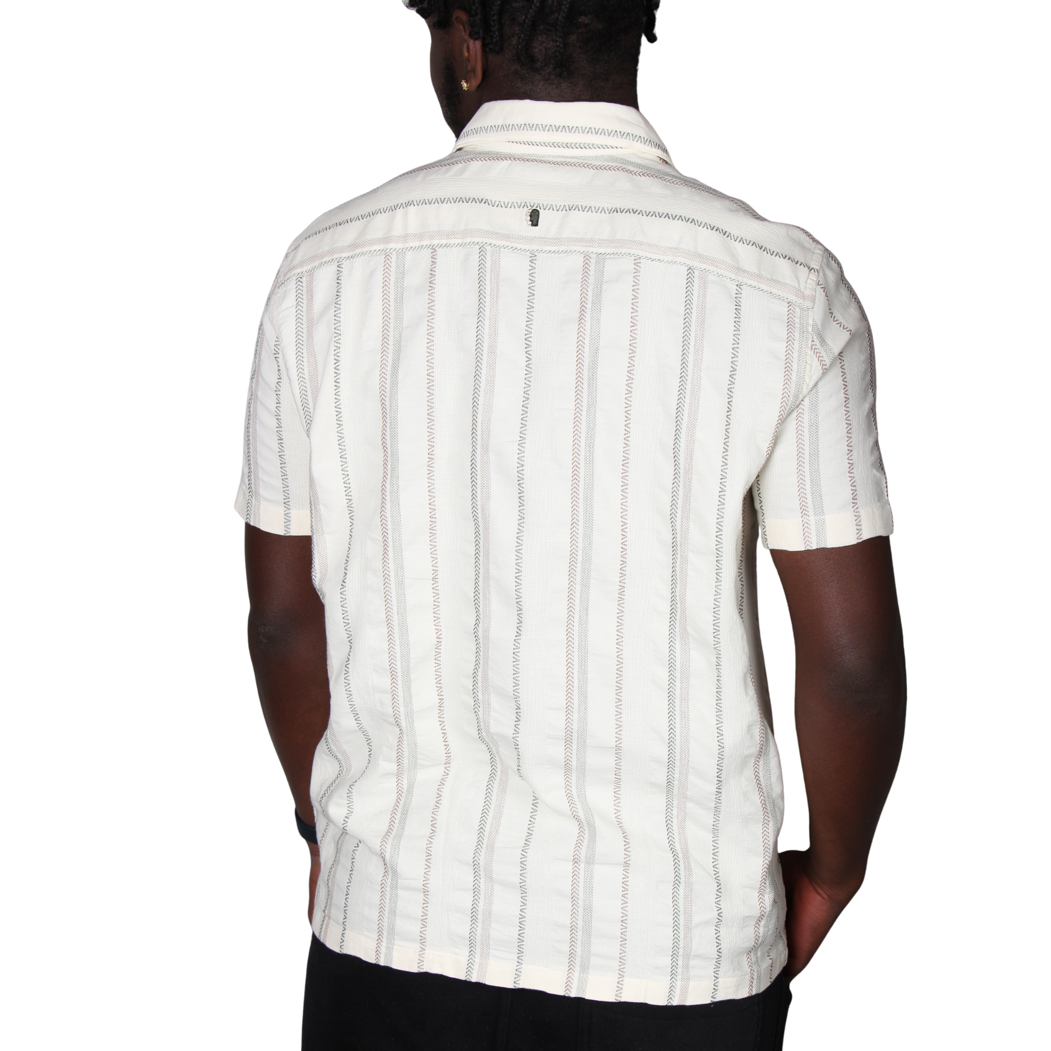 Mens Remus Uomo Stone Woven Stripe Tapered Fit S/s Shirt