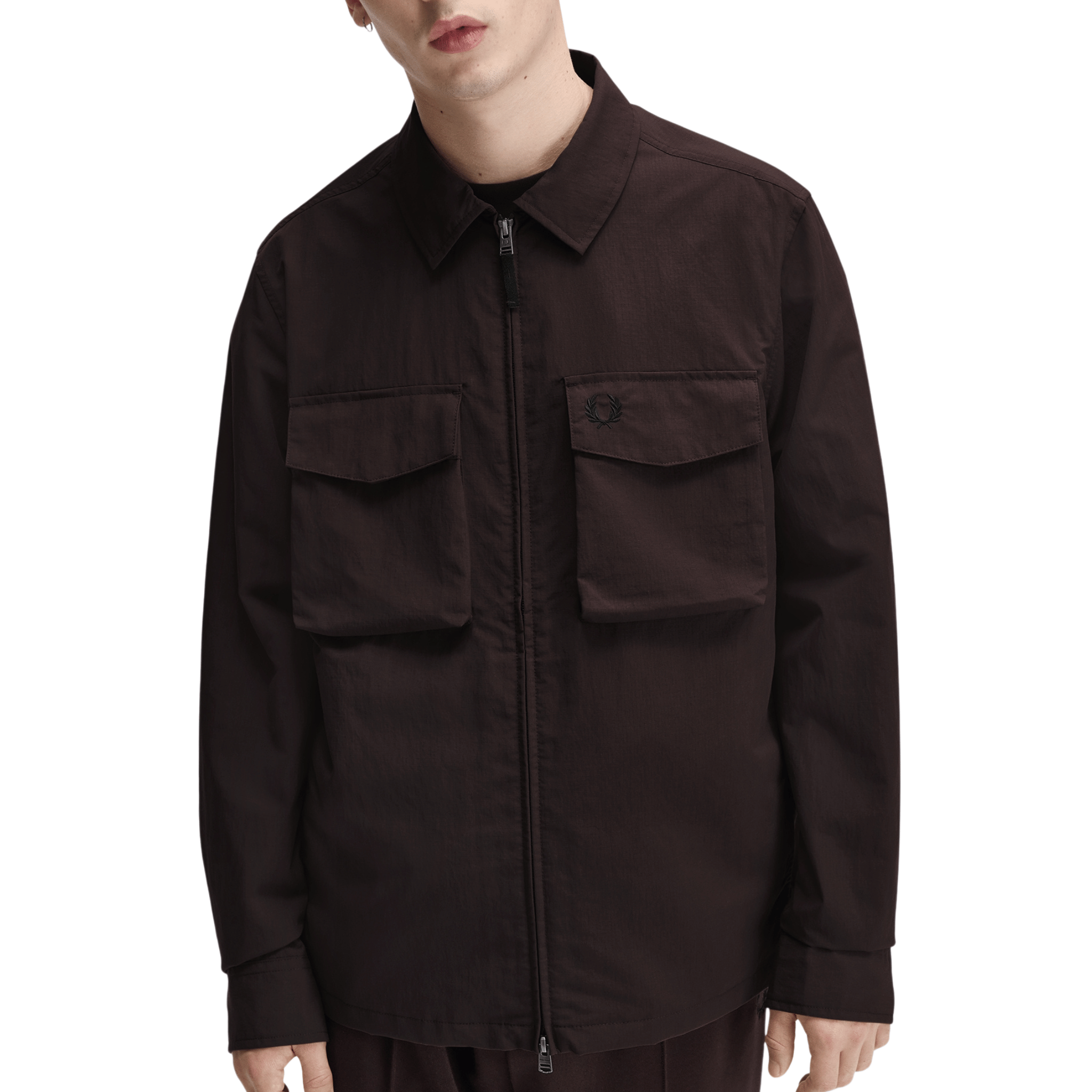 Mens Fred Perry Rich Brown Ripstop Pocket Overshirt