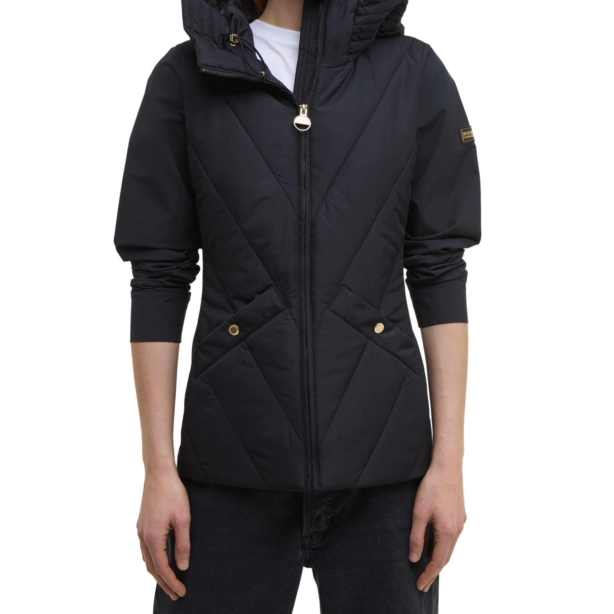 Womens Barbour International Black Diablo Quilted Sweat Jacket