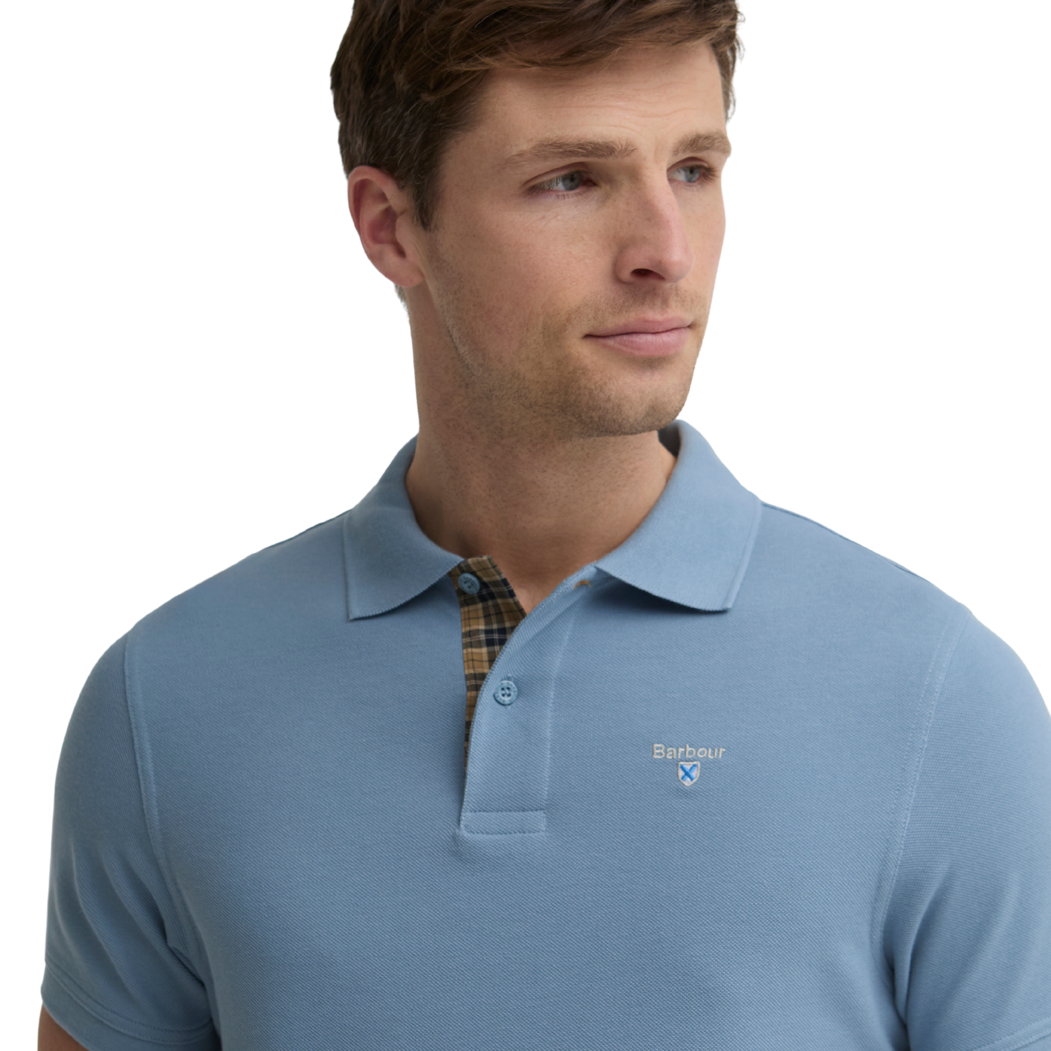 Mens Barbour Tarn Blue Tartan Pique S/s Polo Shirt
