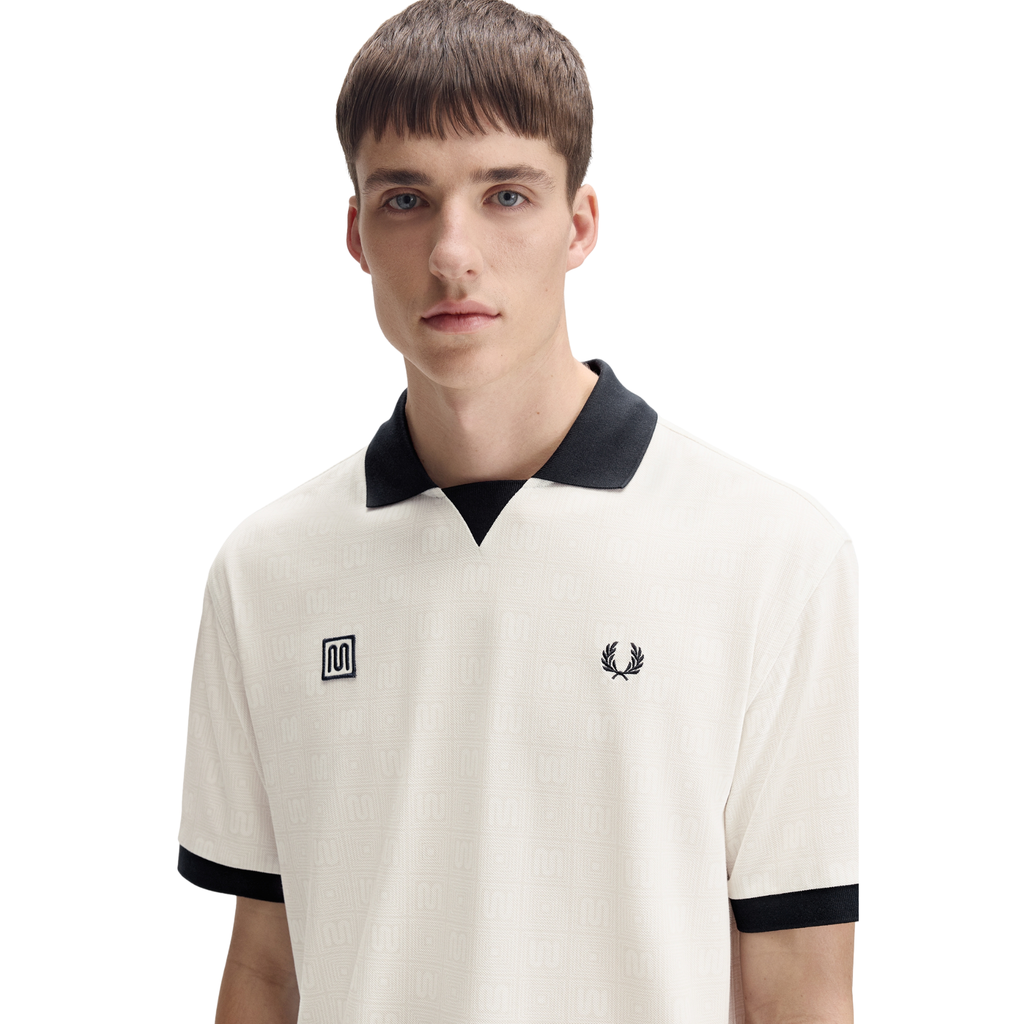Mens Fred Perry x Meyba Ecru Printed S/s Polo Shirt