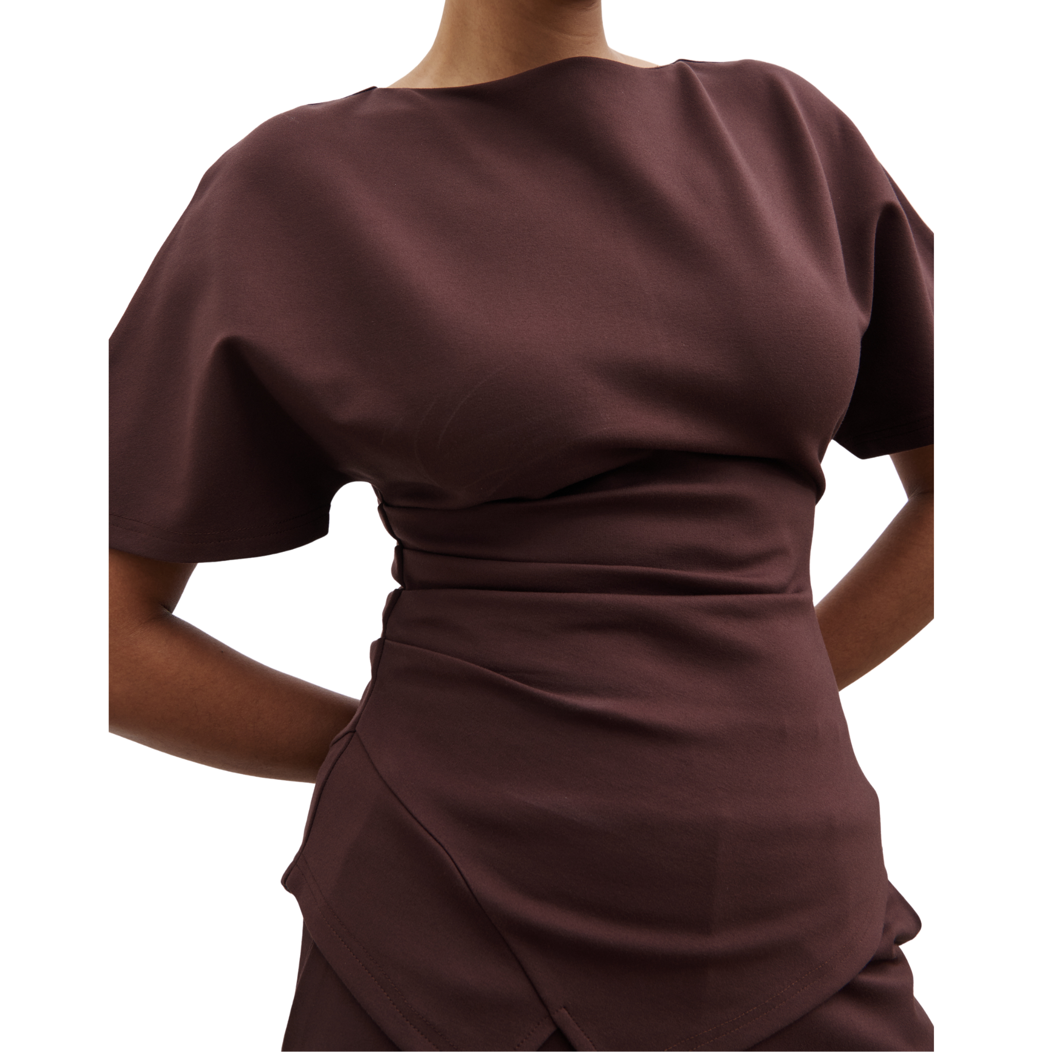 Womens Pretty Lavish Brown Marni Pleated Jersey Top