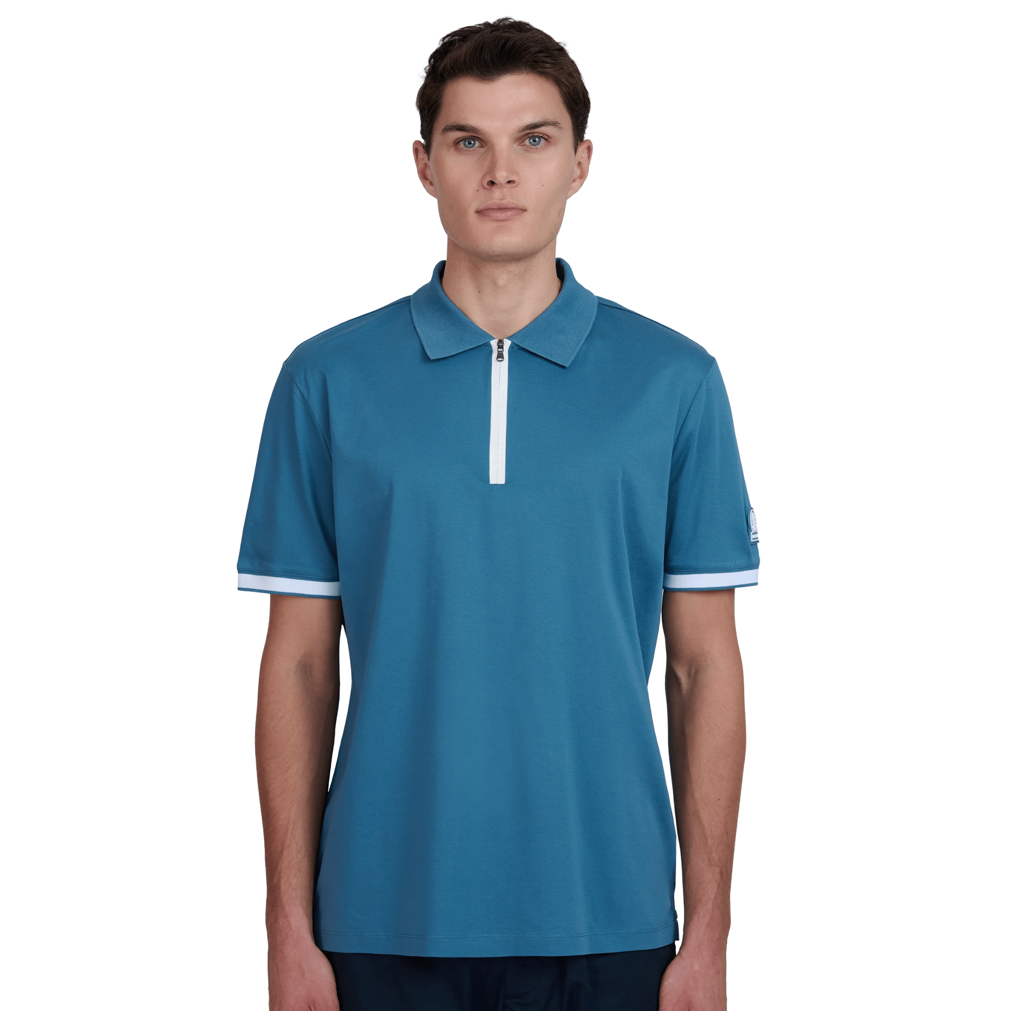 Mens Sandbanks Teal Silicone Zip S/s Polo Shirt