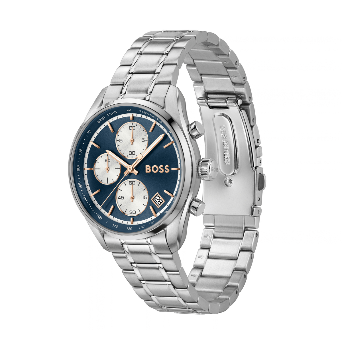 Mens BOSS Silver/Blue Grand Prix Touring Bracelet Watch