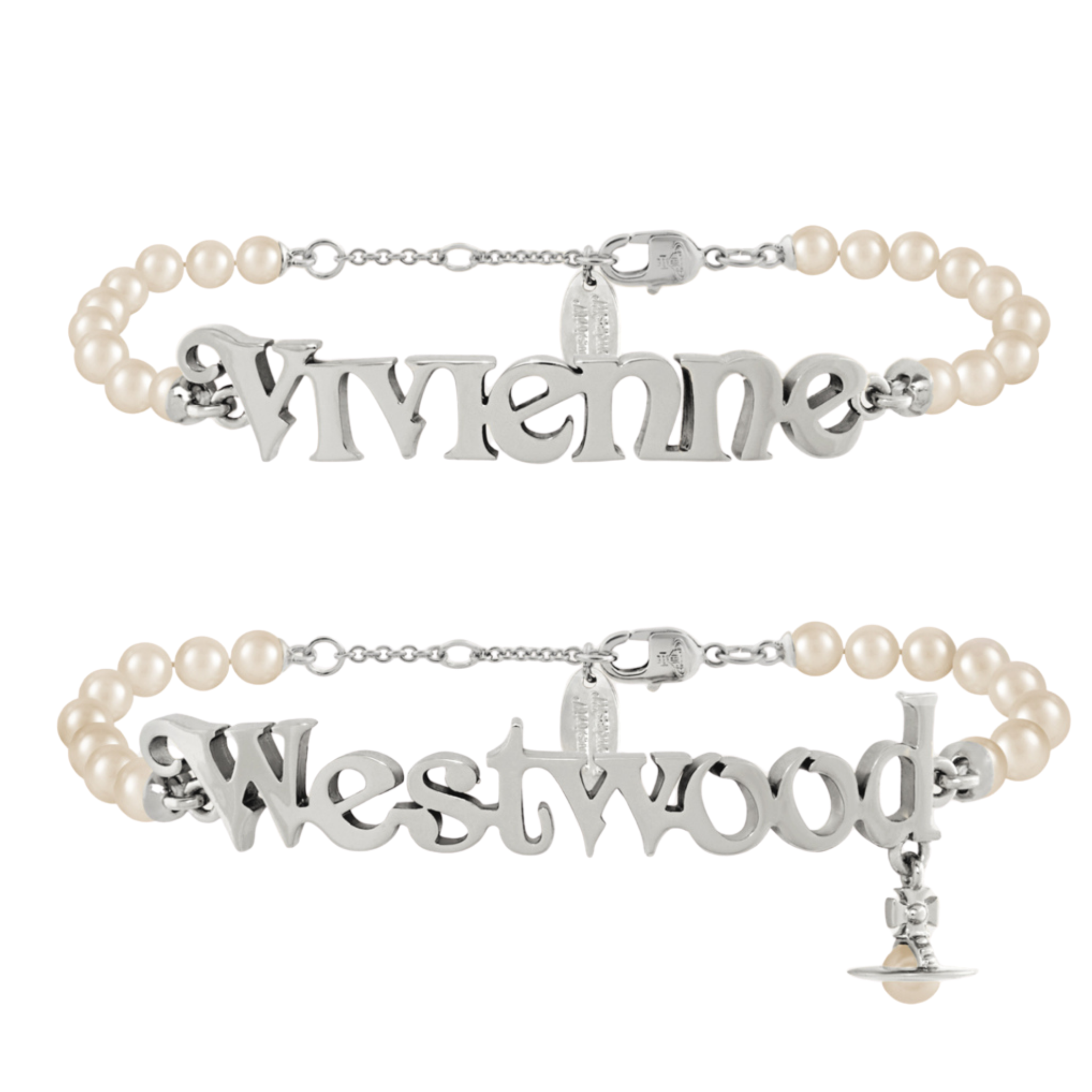 Vivienne Westwood Platinum/Cream Amelia Pearl Double Bracelet