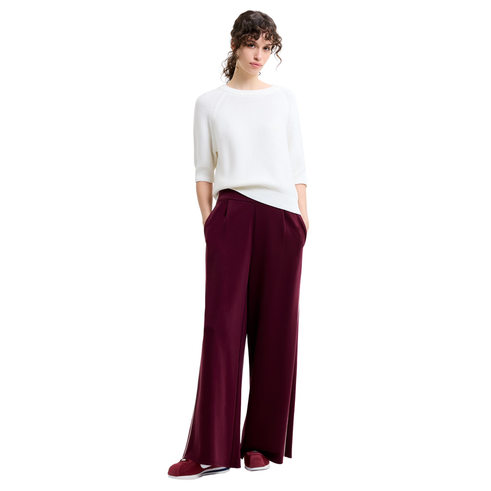 Womens French Connection Berry Red Wren Stripe Wide Trousers