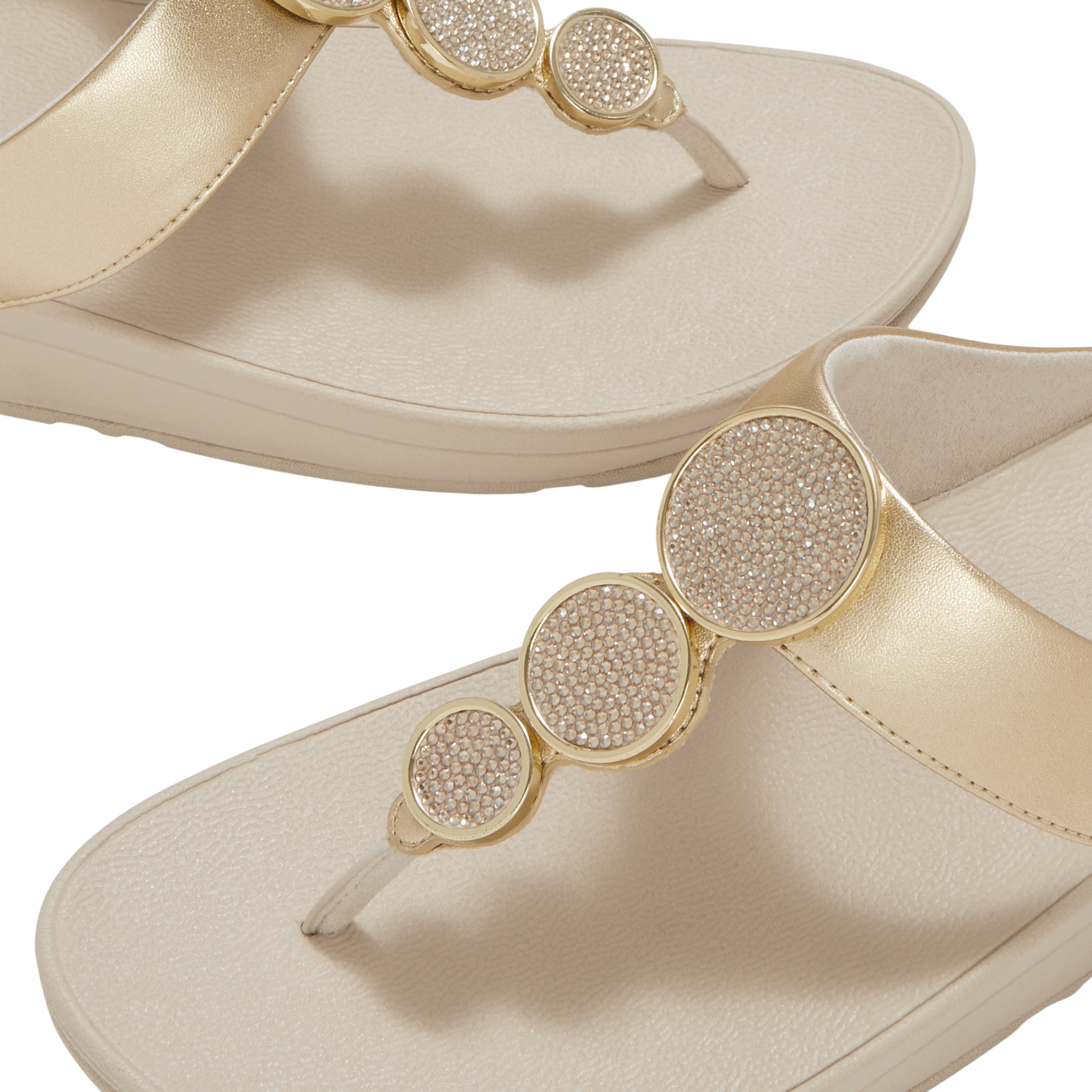 Womens FitFlop Platino Halo Bead-Circle Metallic Toe-Post Sandals