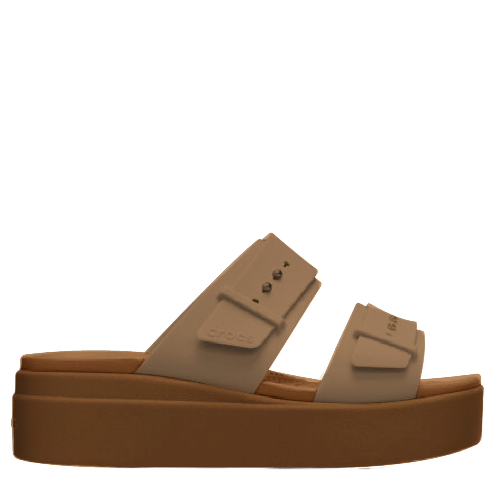 Womens Crocs Umber Brooklyn Buckle Low Wedge Sandals