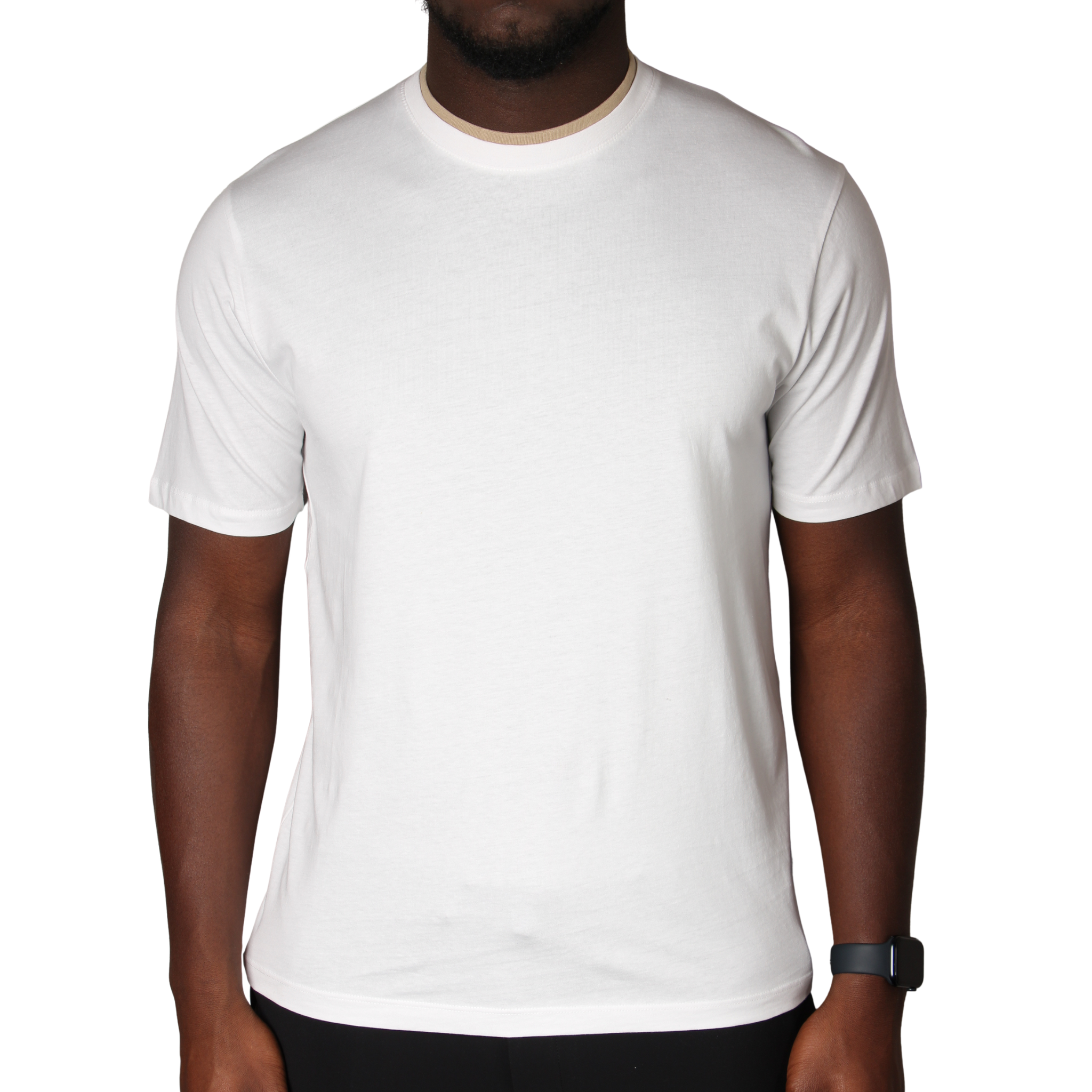 Mens SEINSE White/Beige Double Collar Neck S/s T Shirt