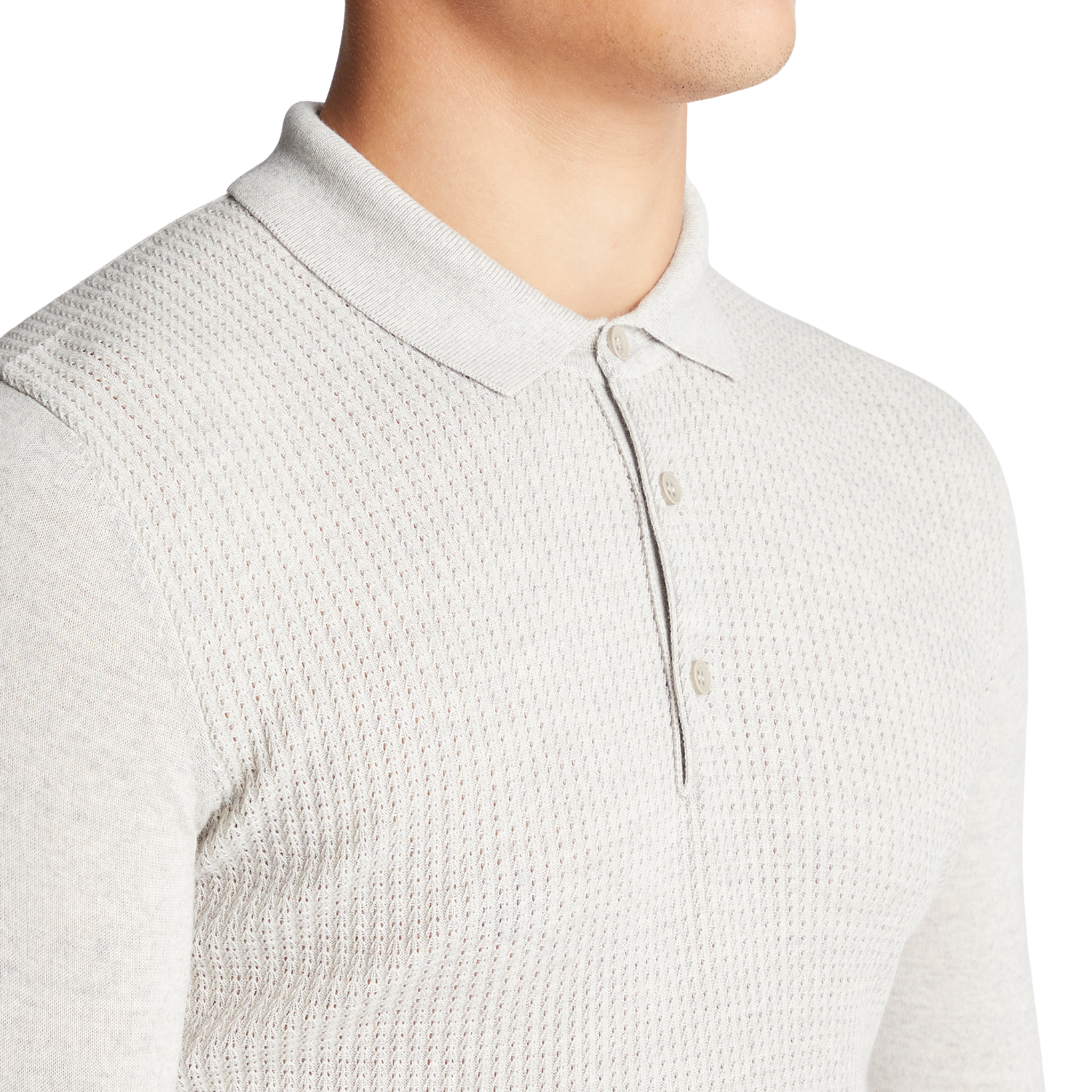 Mens Remus Uomo Light Grey Texture Knitted L/s Polo Shirt