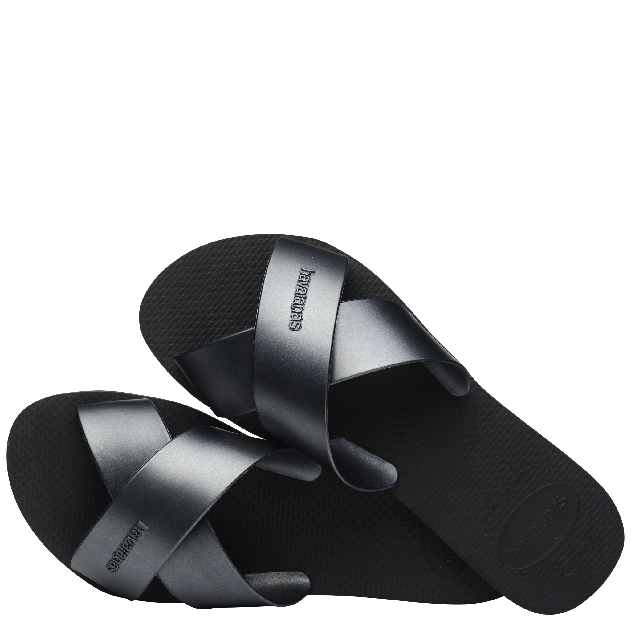 Womens Havaianas Black Aqua Metallic Slides