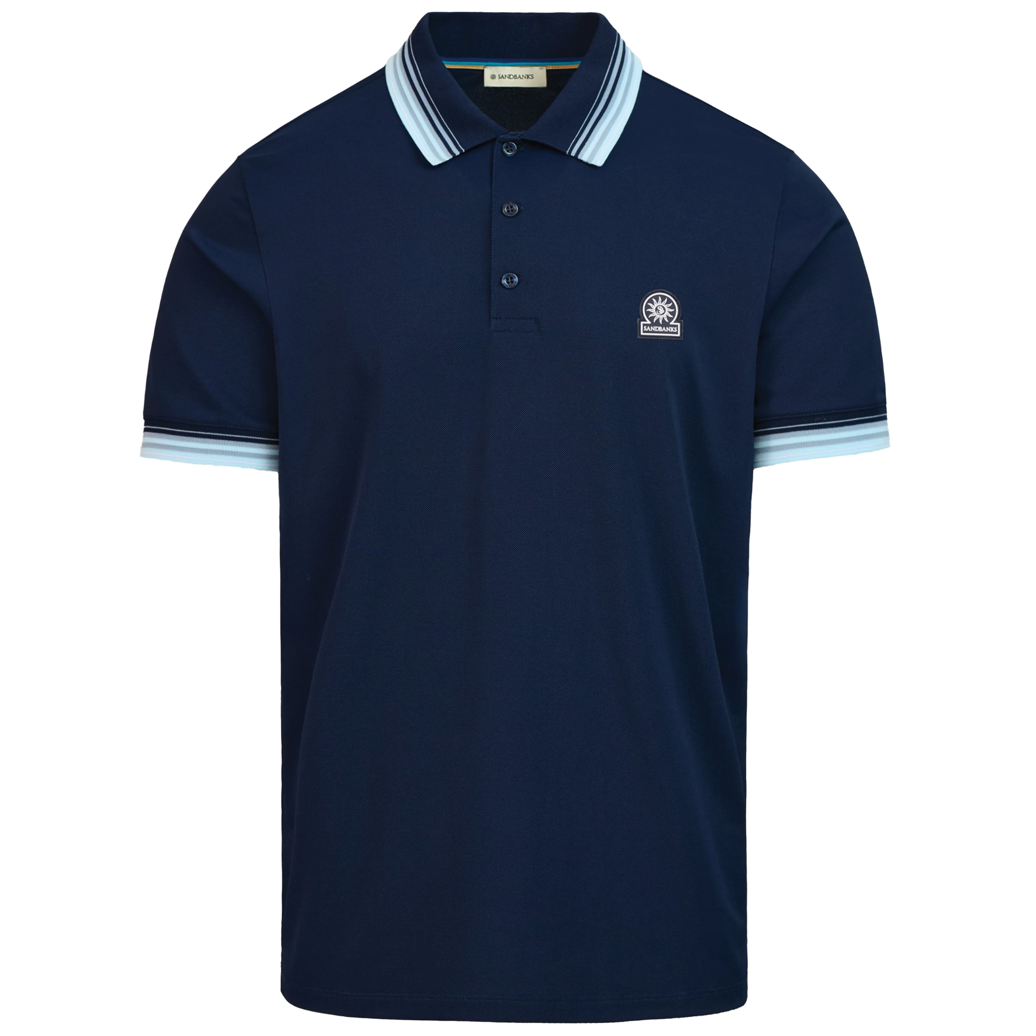 Mens Sandbanks Navy Gradient Rib S/s Polo Shirt