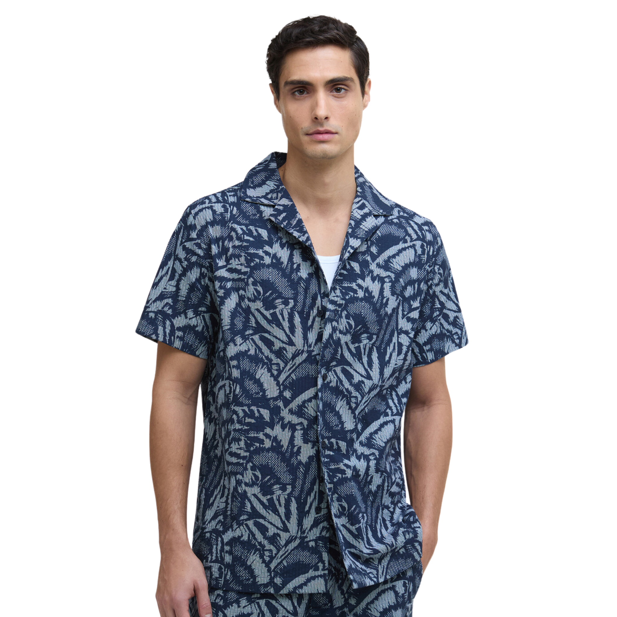 Mens Barbour International Navy Kew Printed S/s Shirt