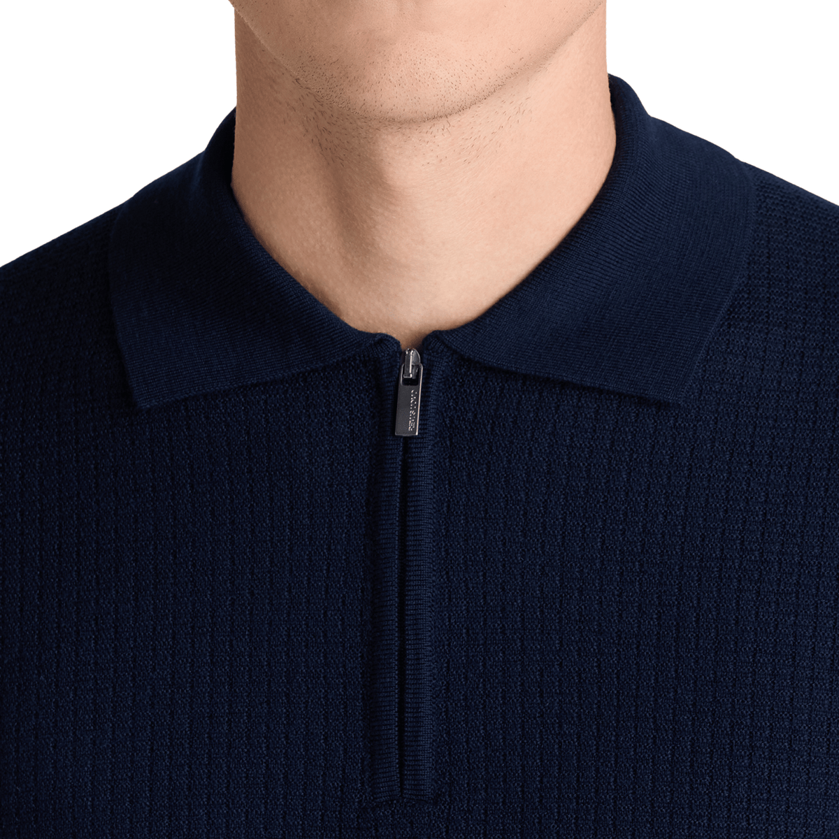 Mens Remus Uomo Navy Structure Knit Zip L/s Polo Shirt