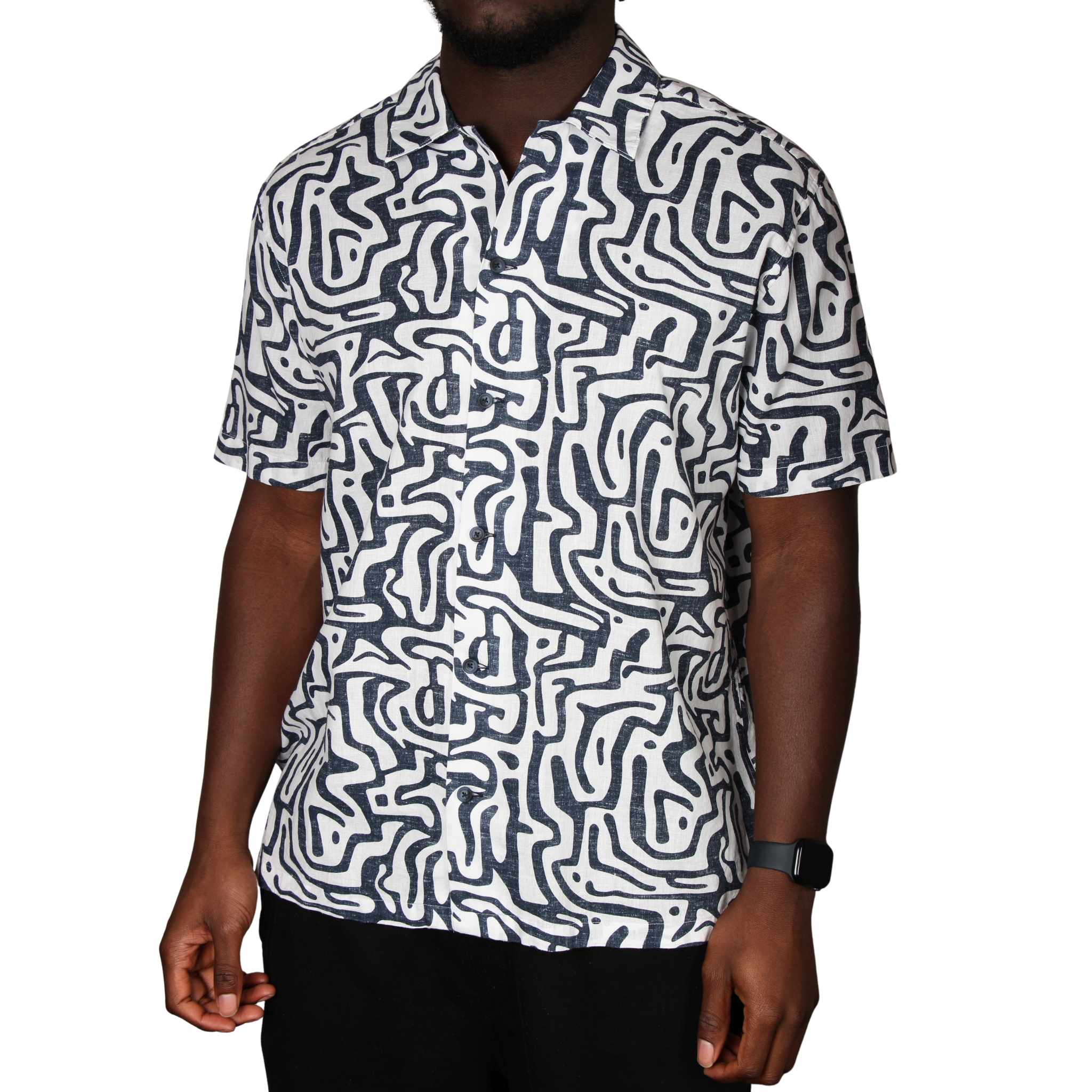 Mens Remus Uomo Navy Abstract Print Tapered Fit S/s Shirt
