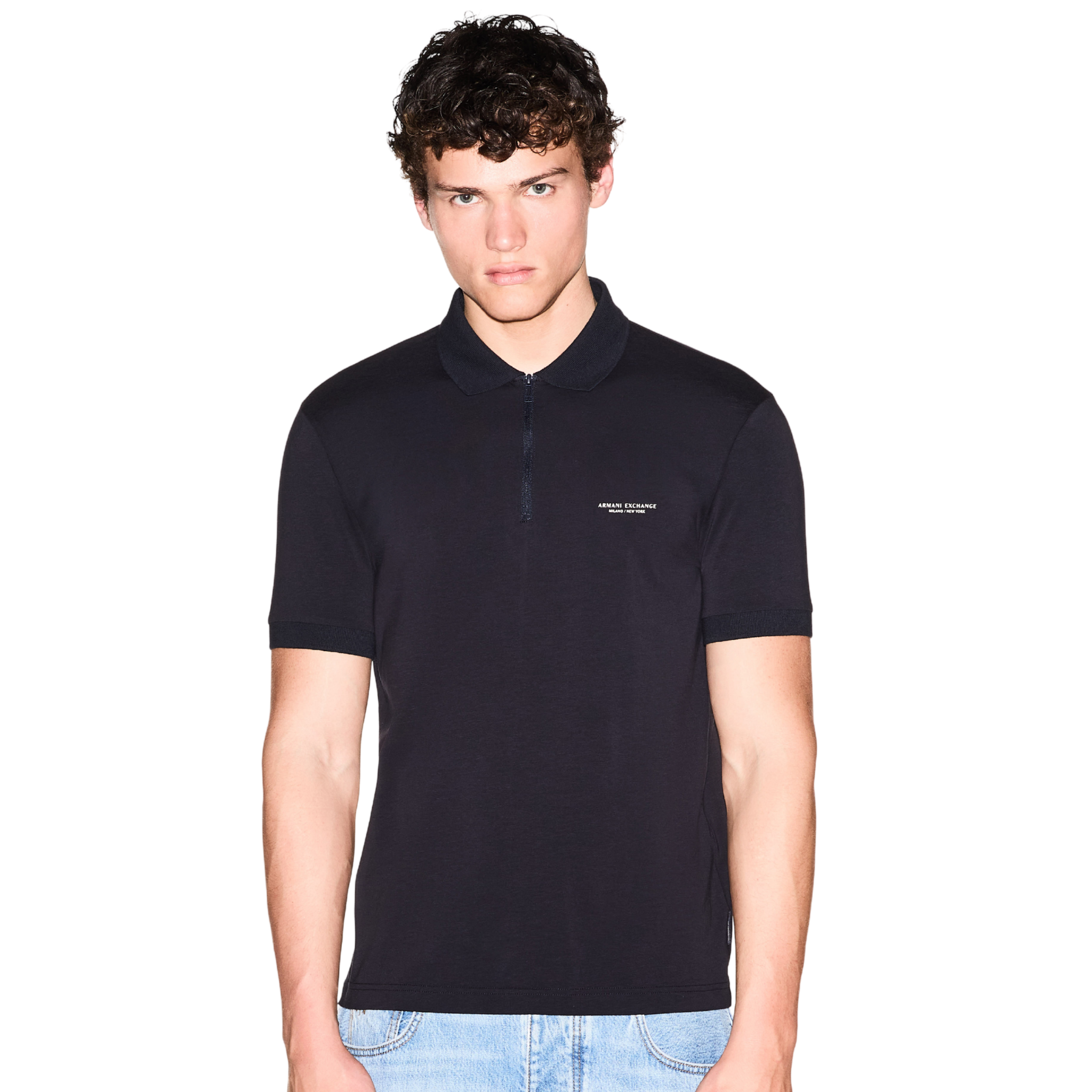 Mens Armani Exchange Deep Navy Milano Zip S/s Polo
