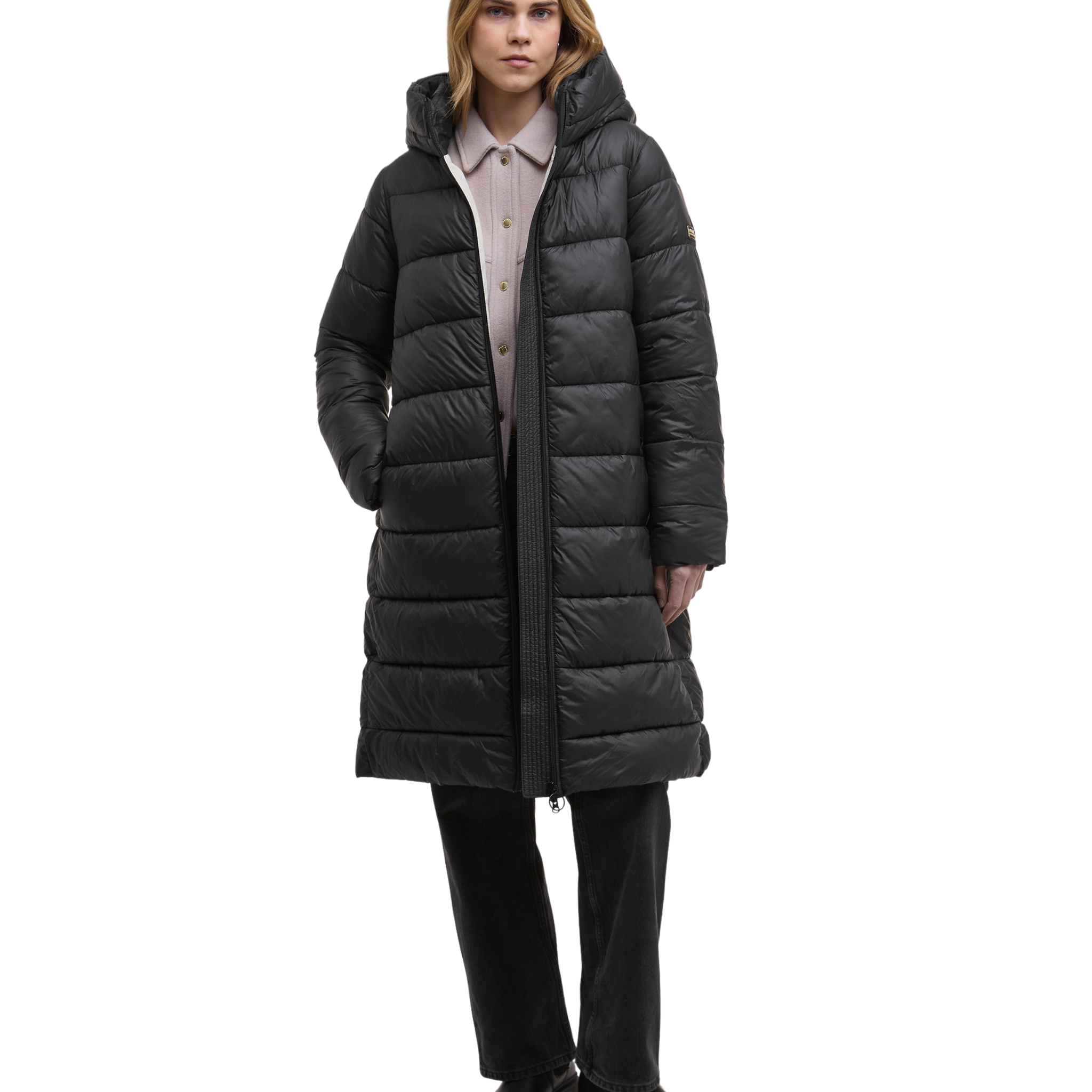 Womens Barbour International Black Longline Olivio Padded Coat