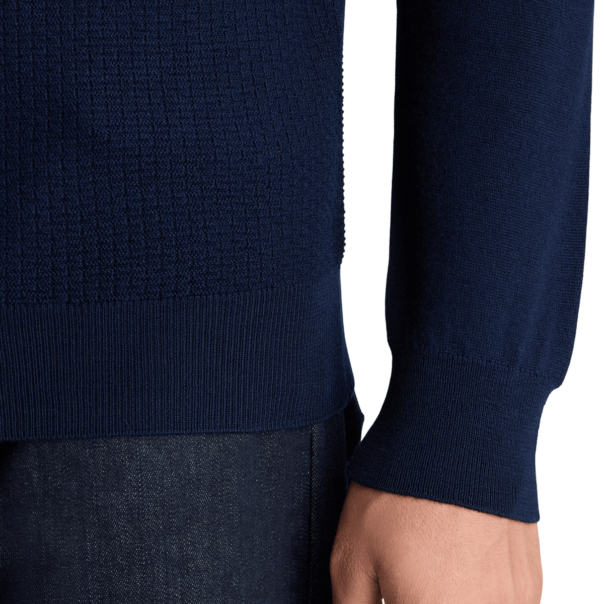 Mens Remus Uomo Navy Structure Knit Zip L/s Polo Shirt