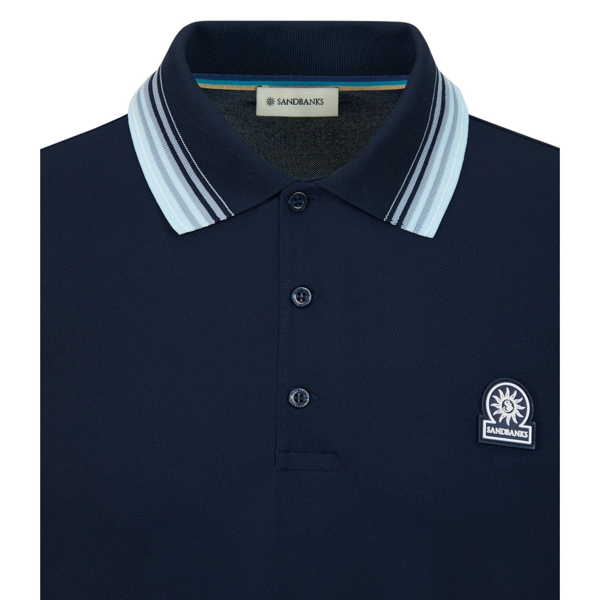 Mens Sandbanks Navy Gradient Rib S/s Polo Shirt